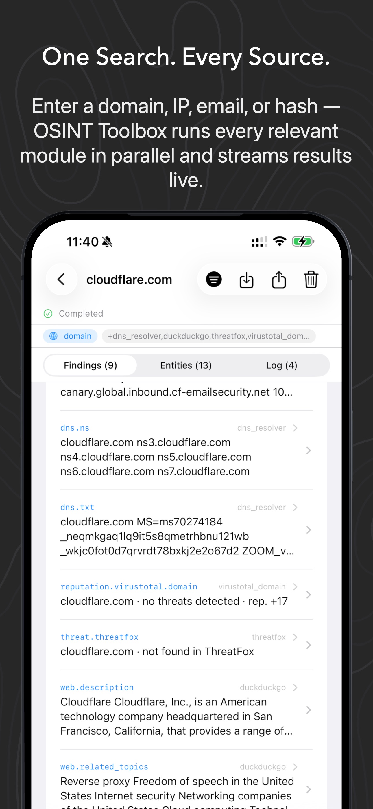 Captura de ecrã 2 da app OSINT Toolbox