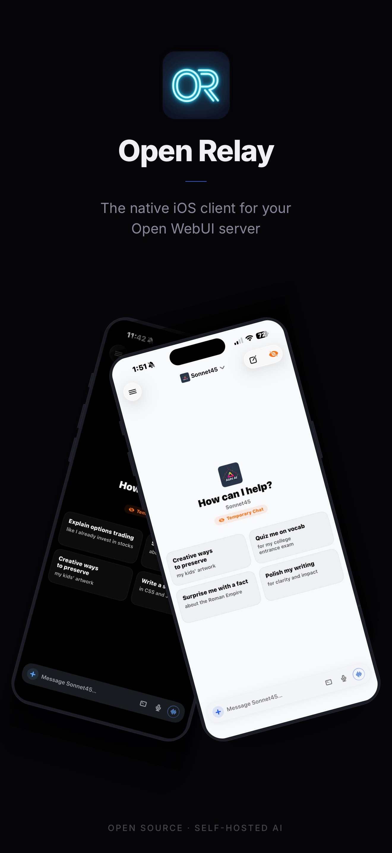 Captura de ecrã 1 da app Open Relay - Open WebUI Client