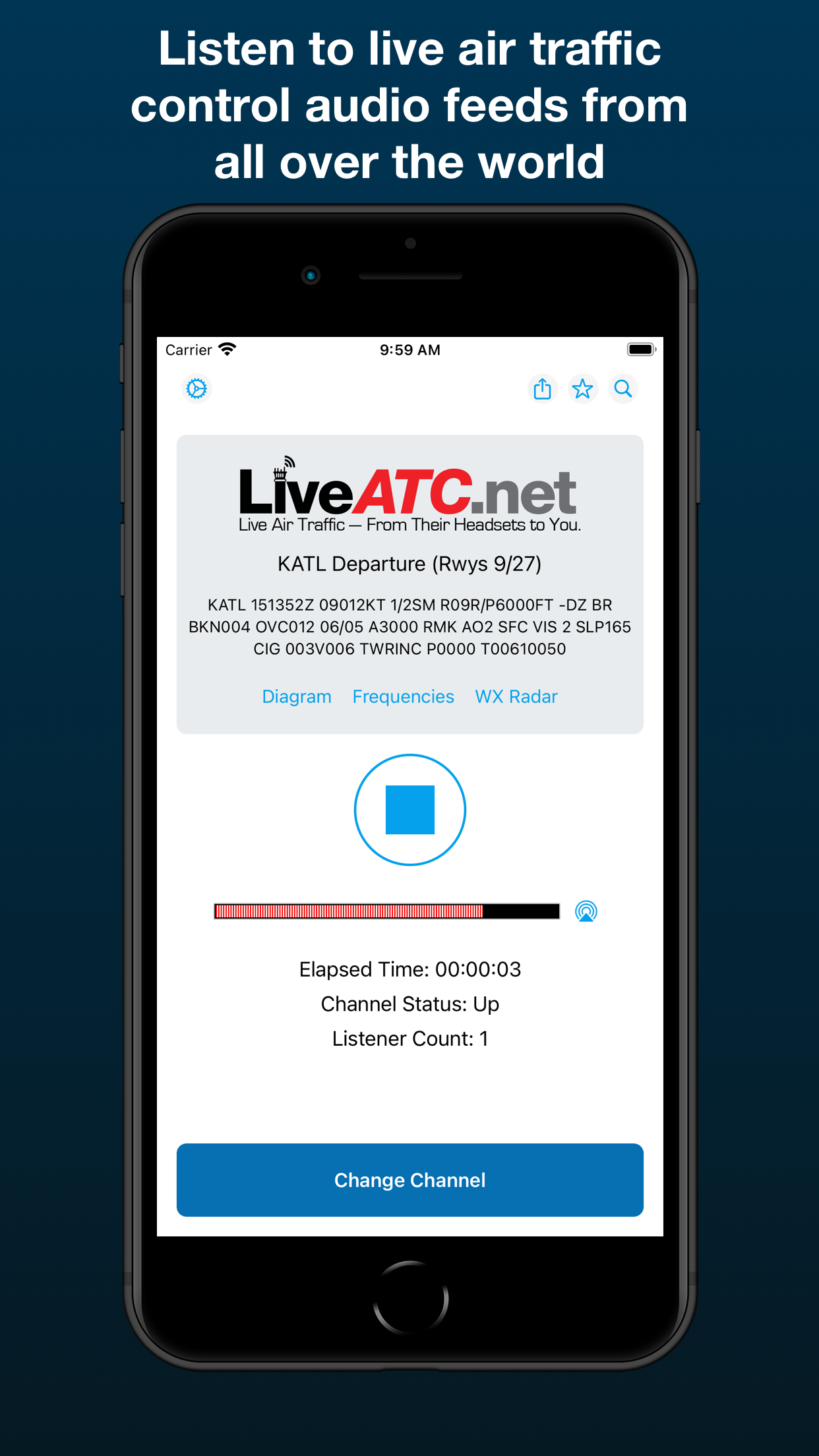 Captura de ecrã 1 da app LiveATC Air Radio
