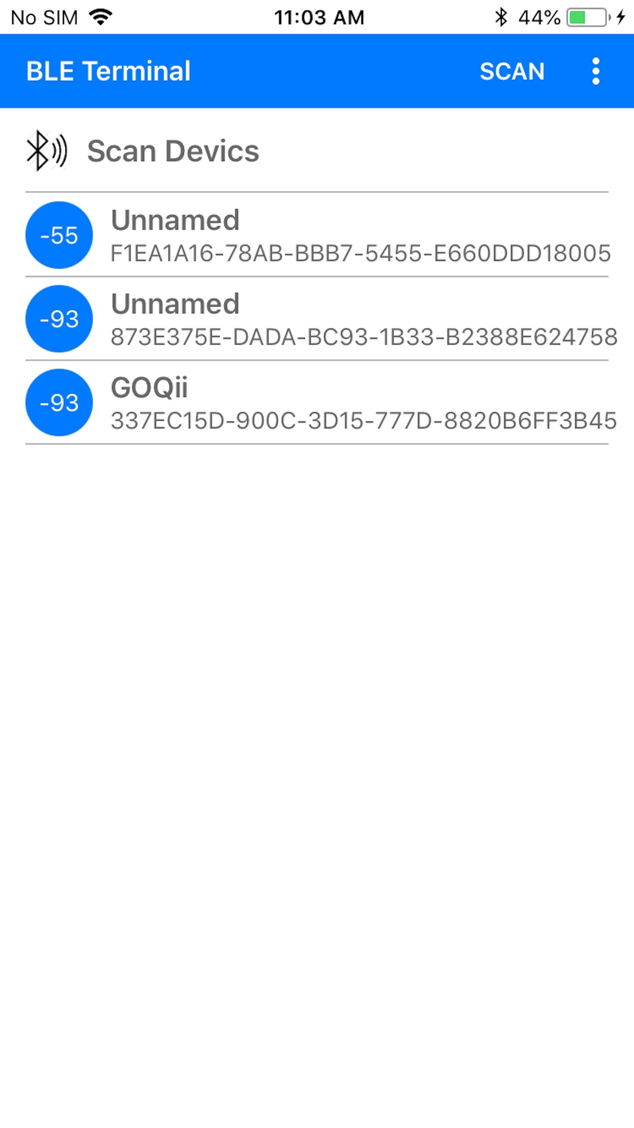Captura de ecrã 1 da app BLE Terminal HM-10