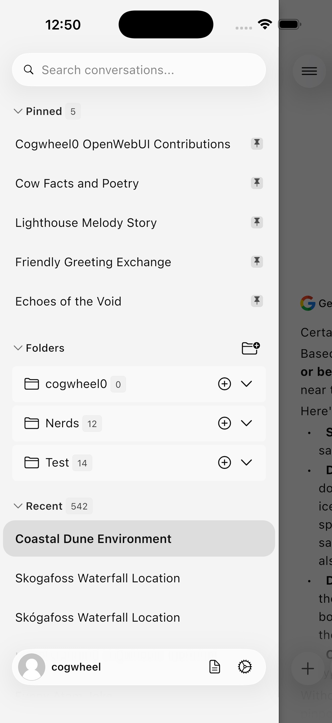 Captura de ecrã 2 da app Conduit: OpenWebUI Client