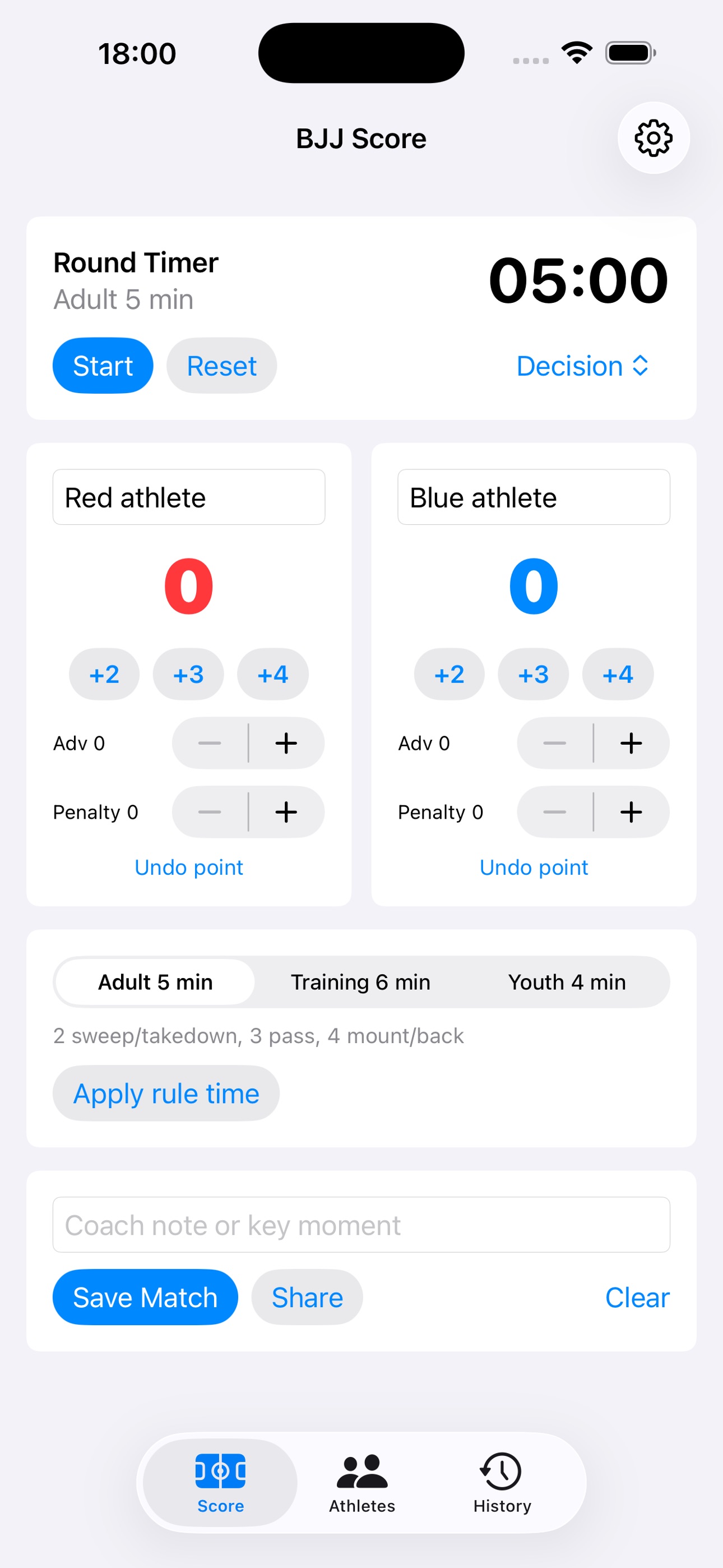 Captura de ecrã 1 da app Placar BJJ 2026