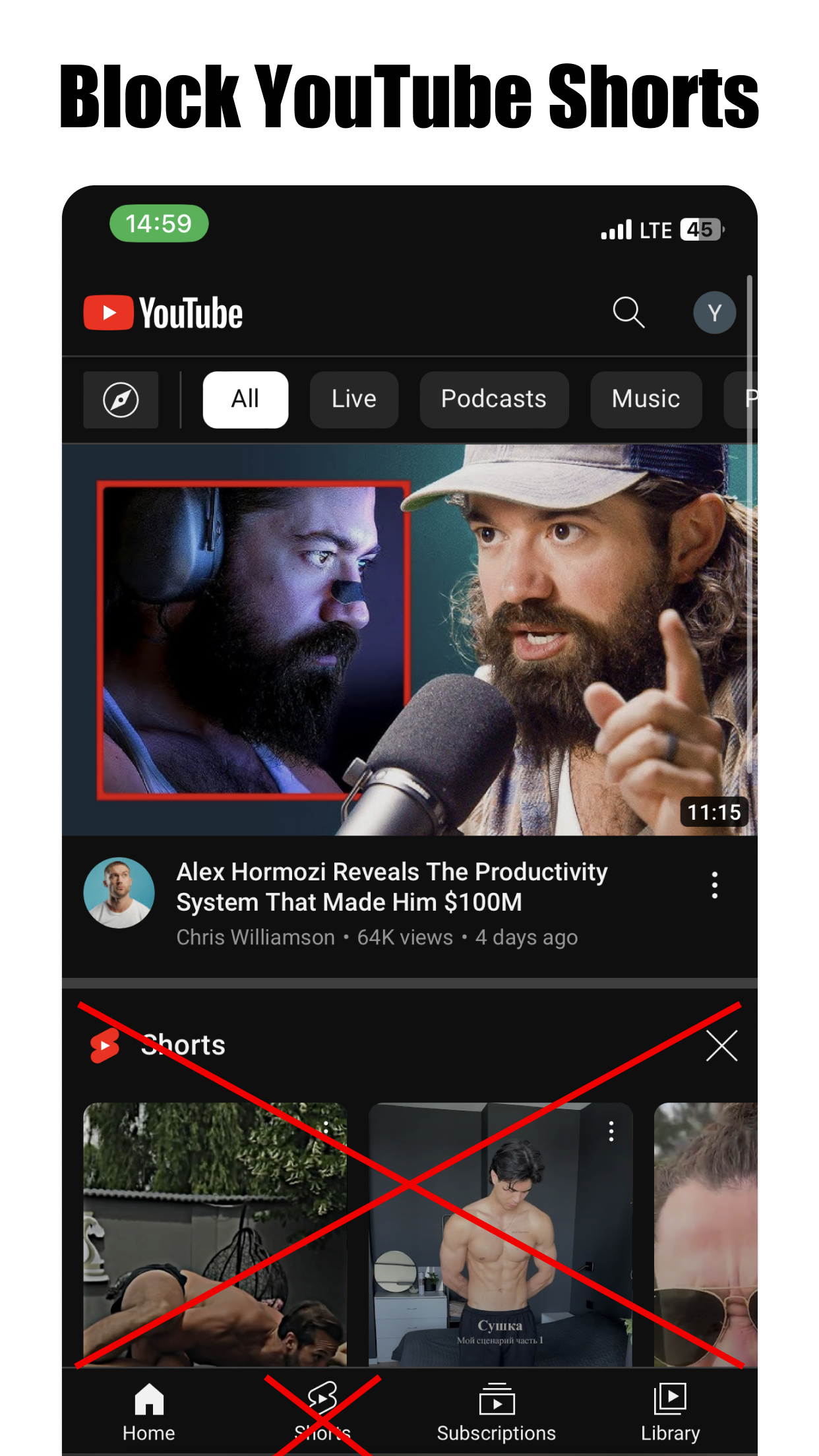 Captura de ecrã 1 da app Shorts Blocker for YouTube