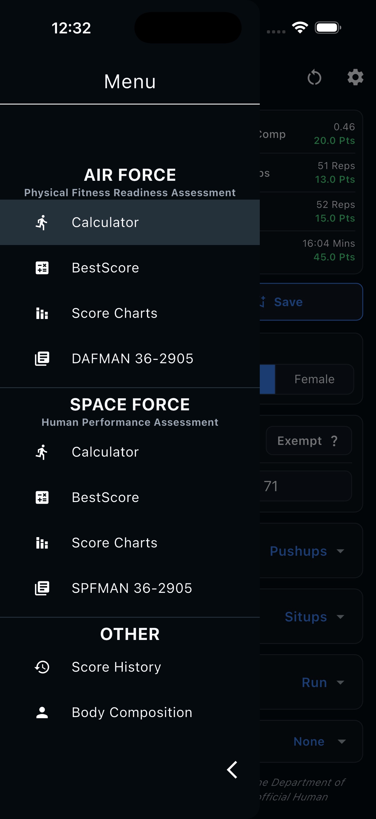 Captura de ecrã 2 da app Air & Space Fitness Calculator