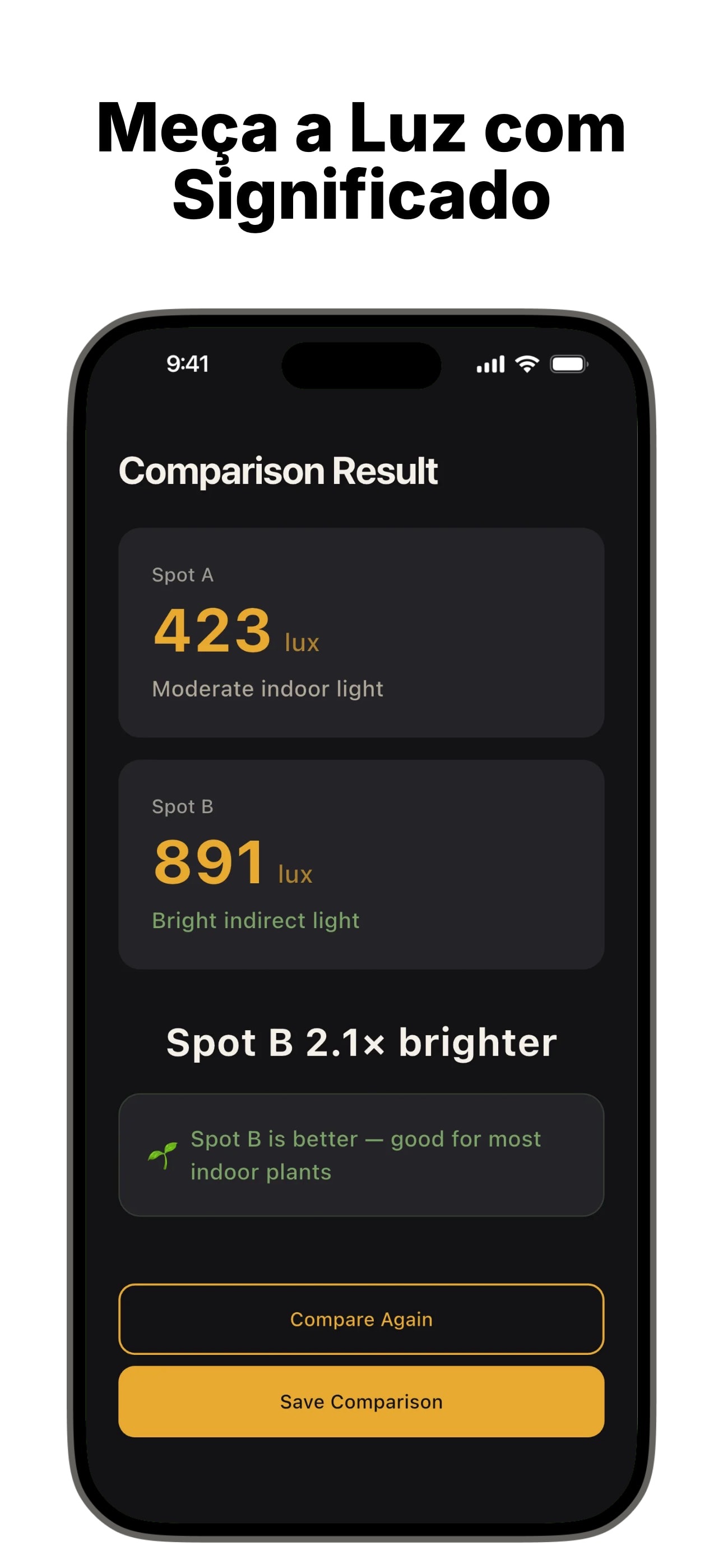 Captura de ecrã 2 da app Medidor de Luz: Light Meter