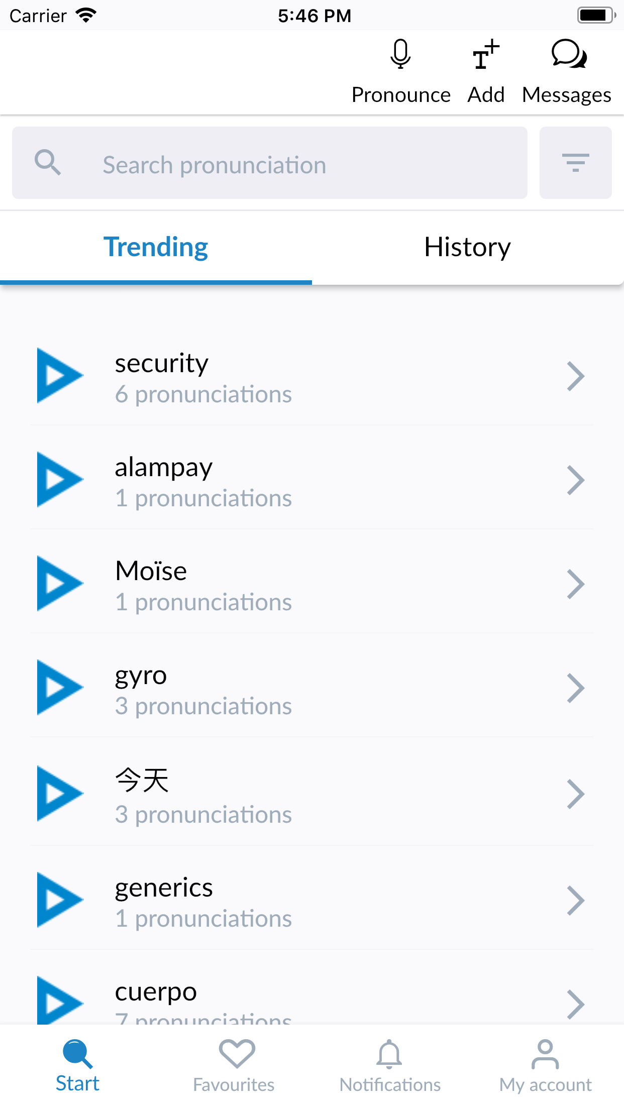 Captura de ecrã 2 da app Forvo Pronunciation