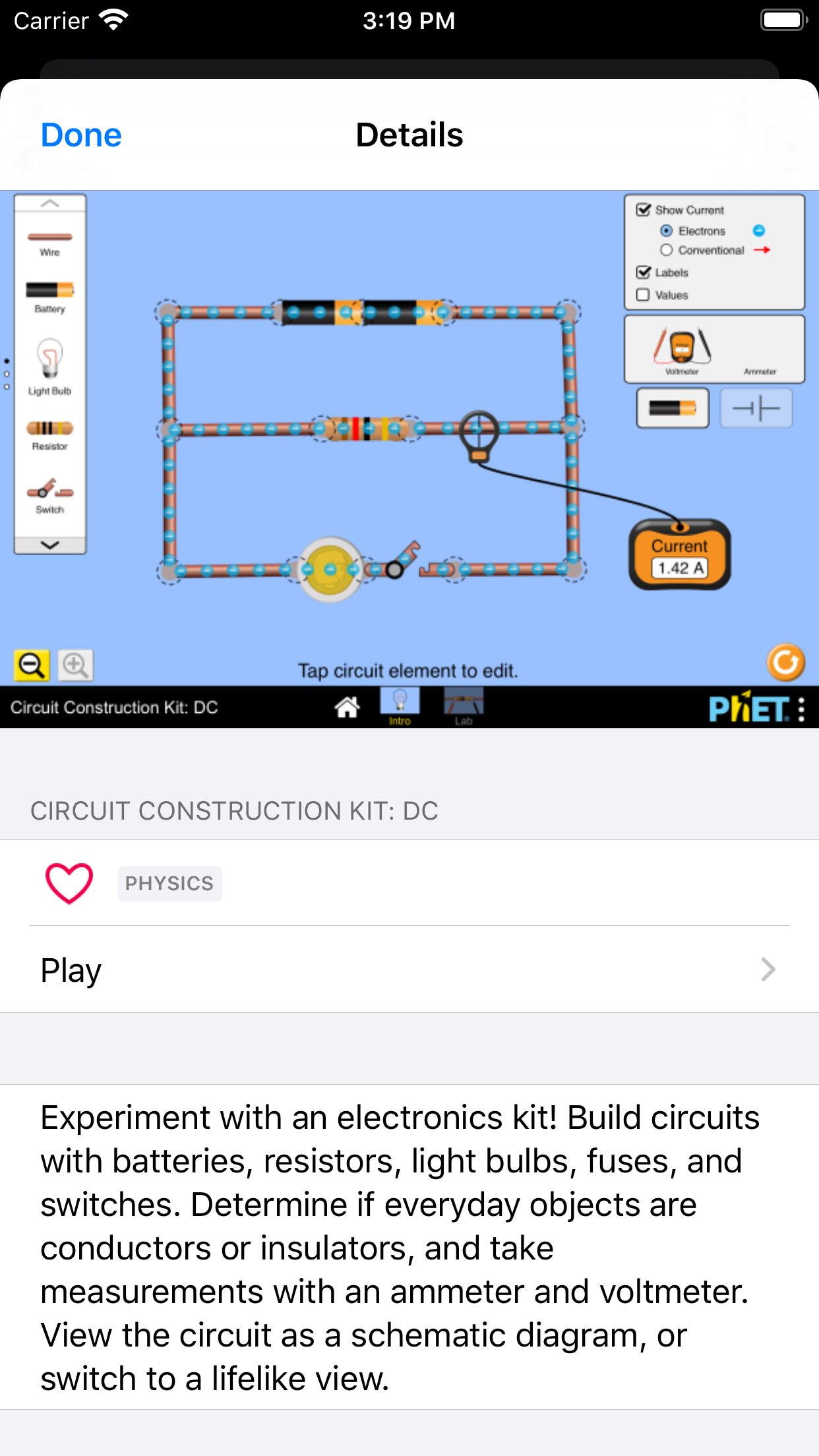 Captura de ecrã 2 da app Simulações PhET