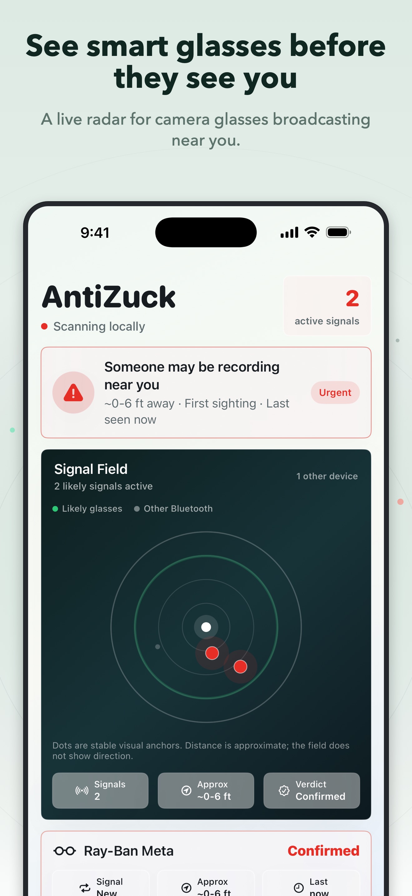 Captura de ecrã 1 da app Antizuck Smart Glasses Scanner