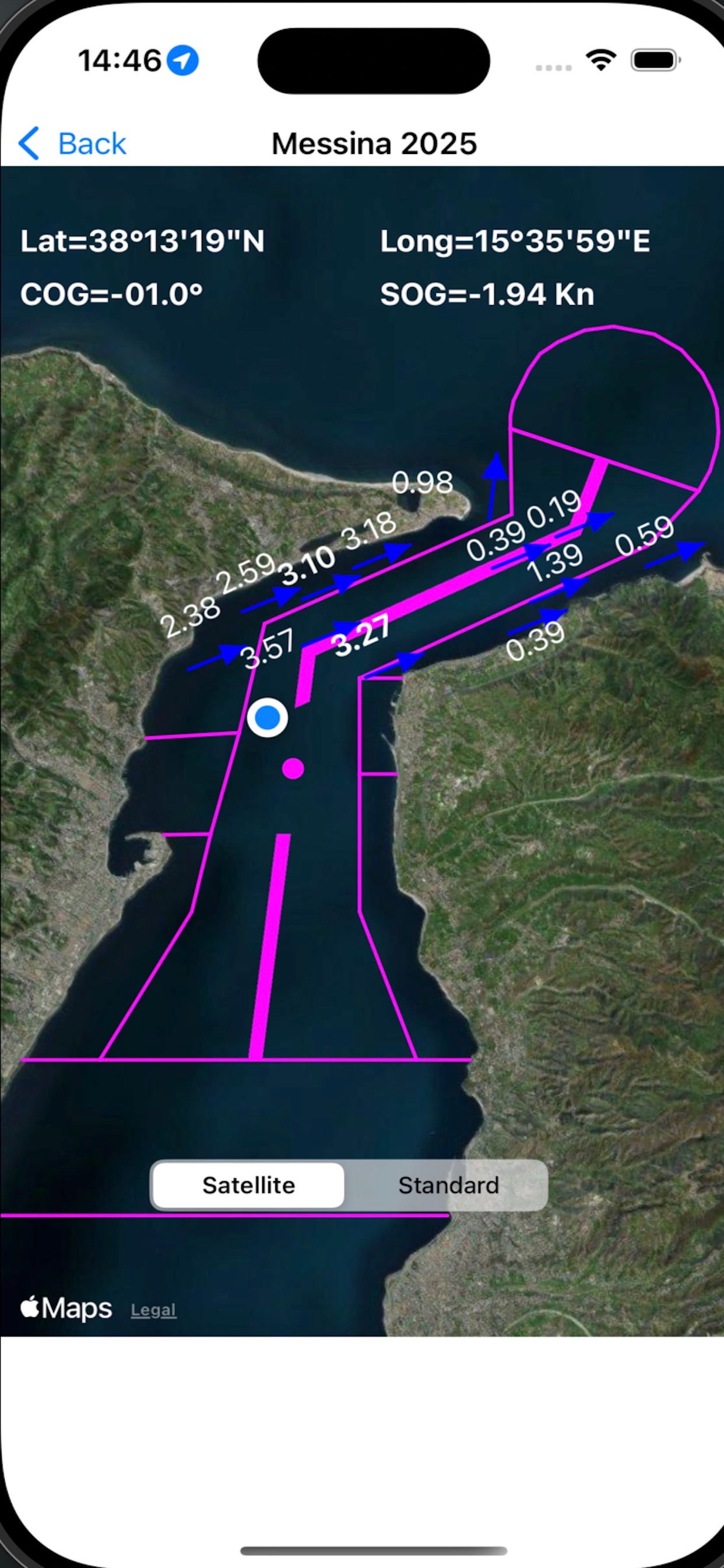 Captura de ecrã 2 da app Messina Strait Current 2026