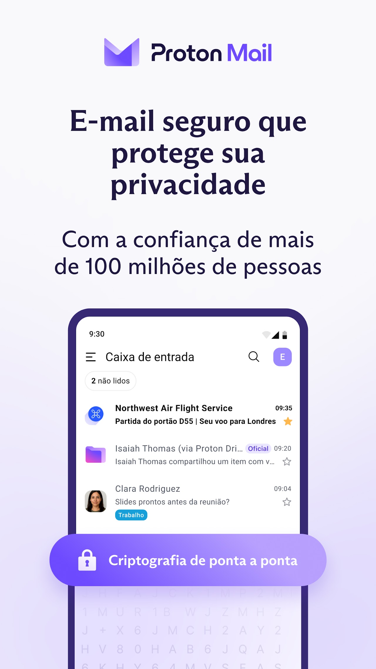 Captura de ecrã 1 da app Proton Mail criptografado