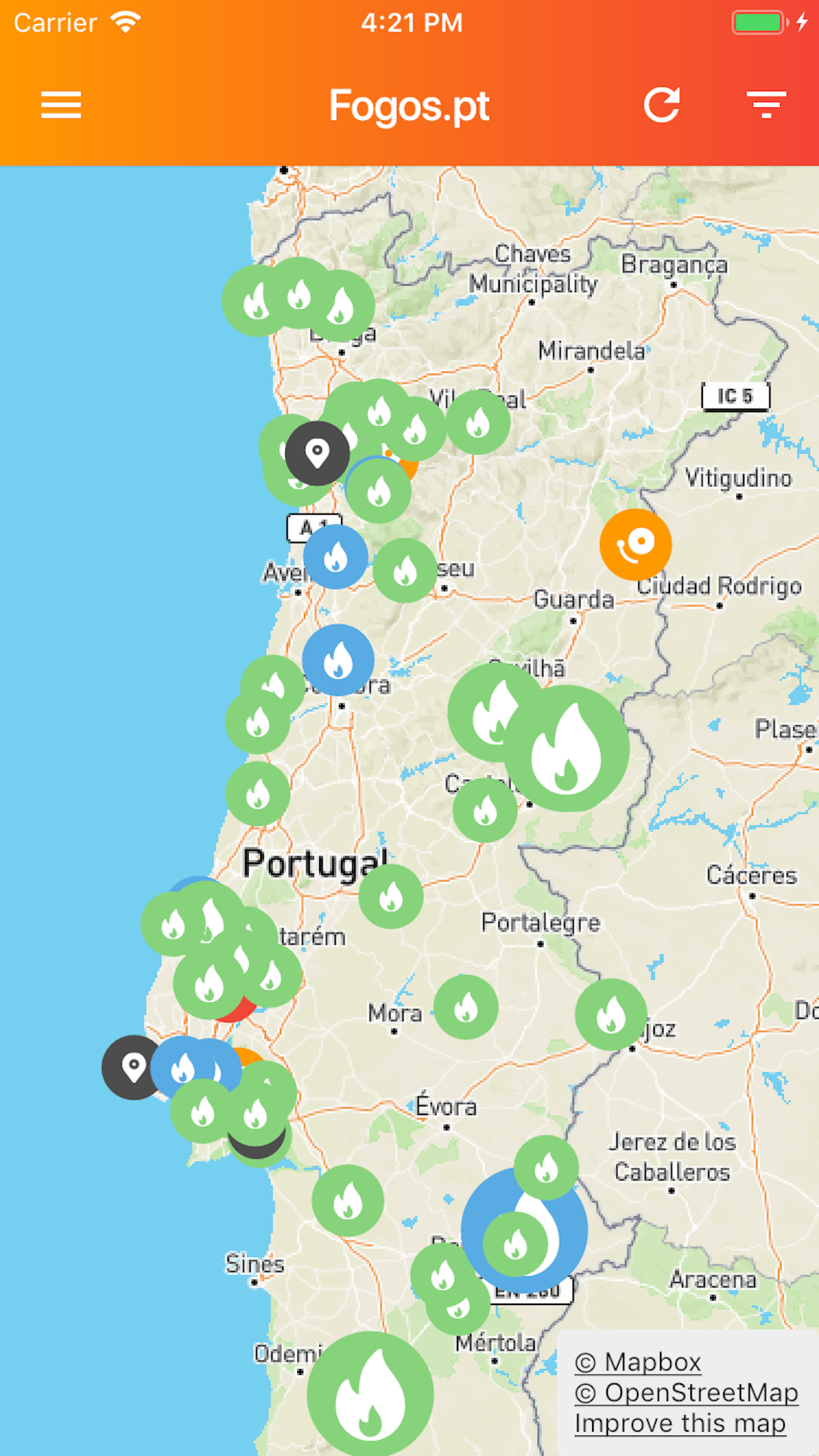 Captura de ecrã 1 da app Fogos.pt