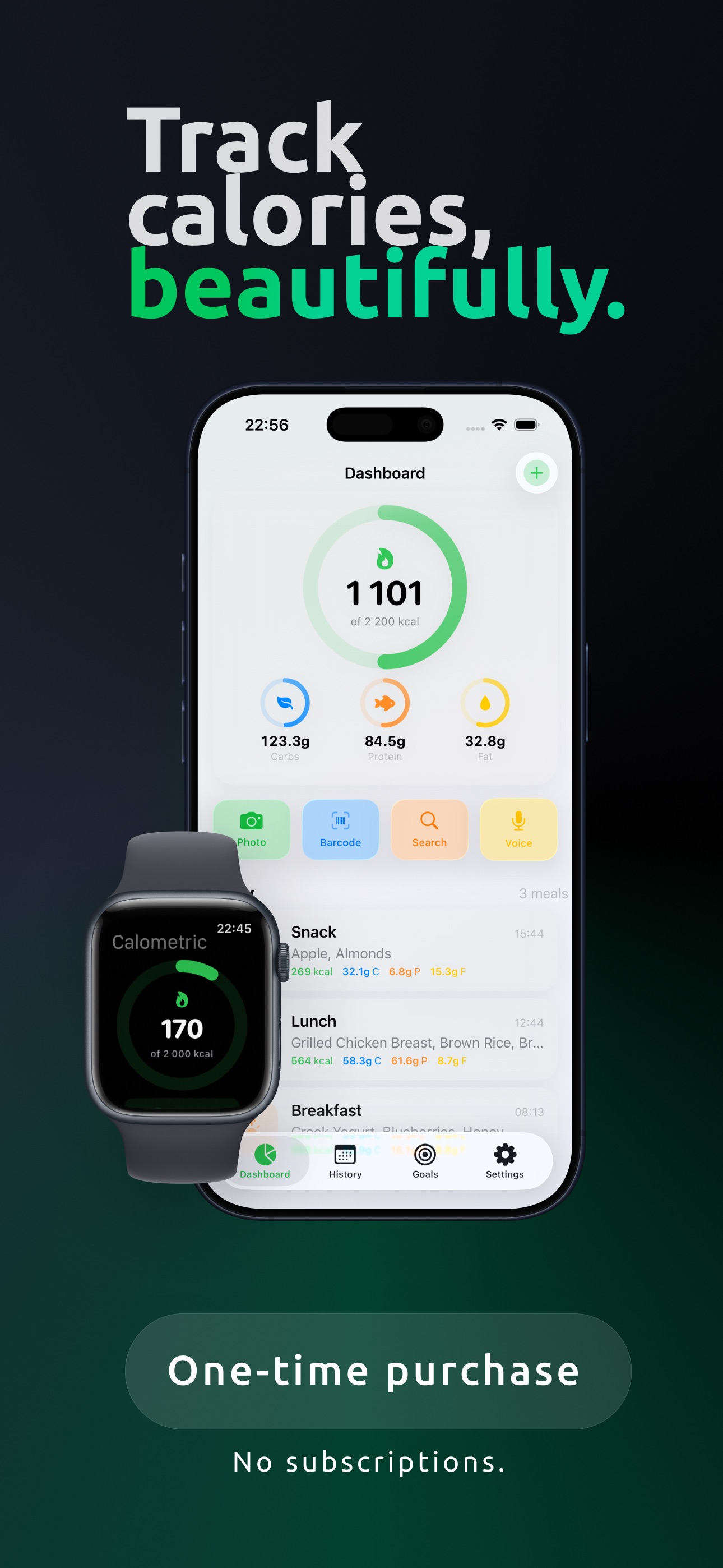 Captura de ecrã 1 da app Calometric — Calories Tracker