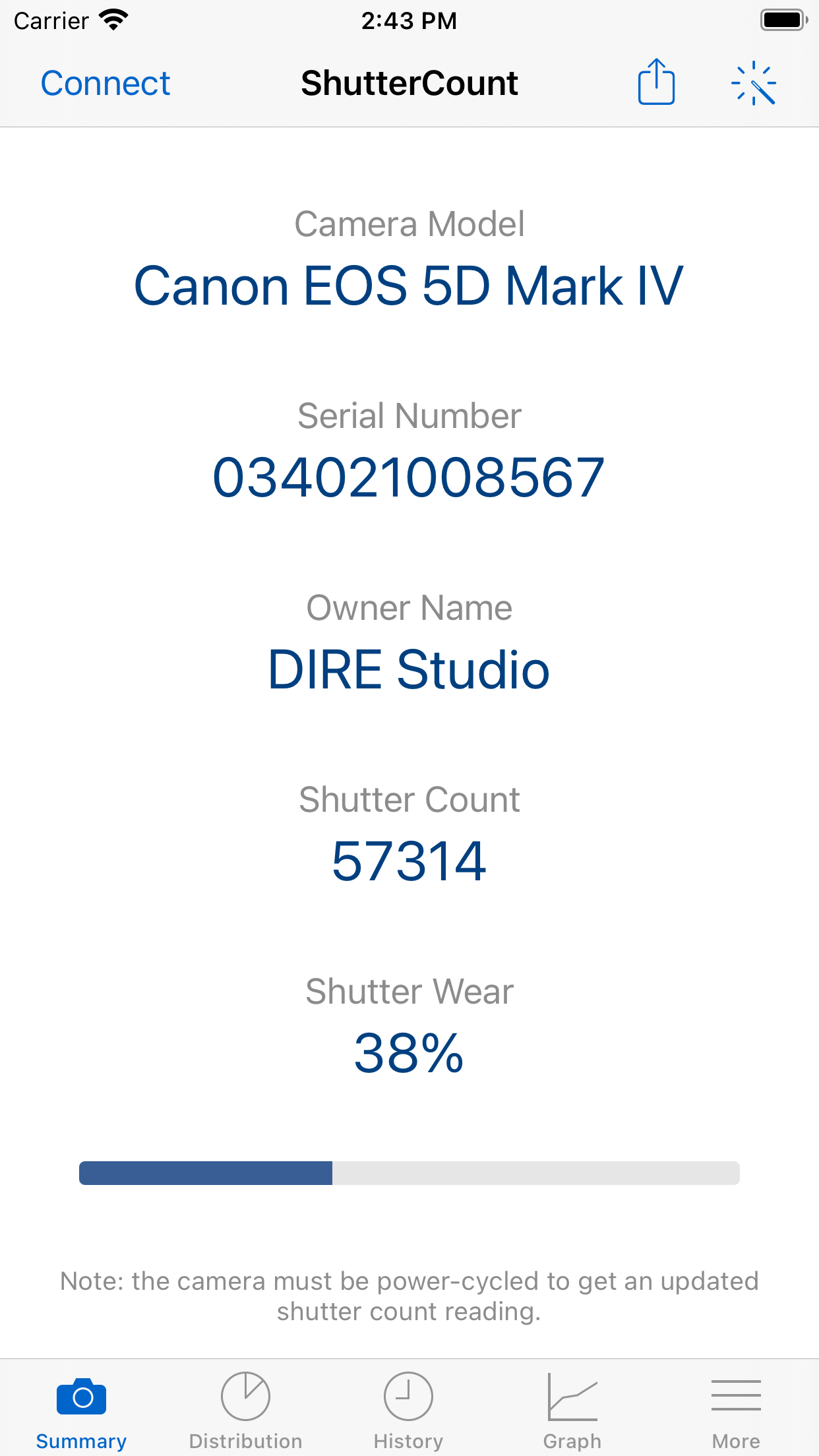 Captura de ecrã 1 da app ShutterCount Mobile