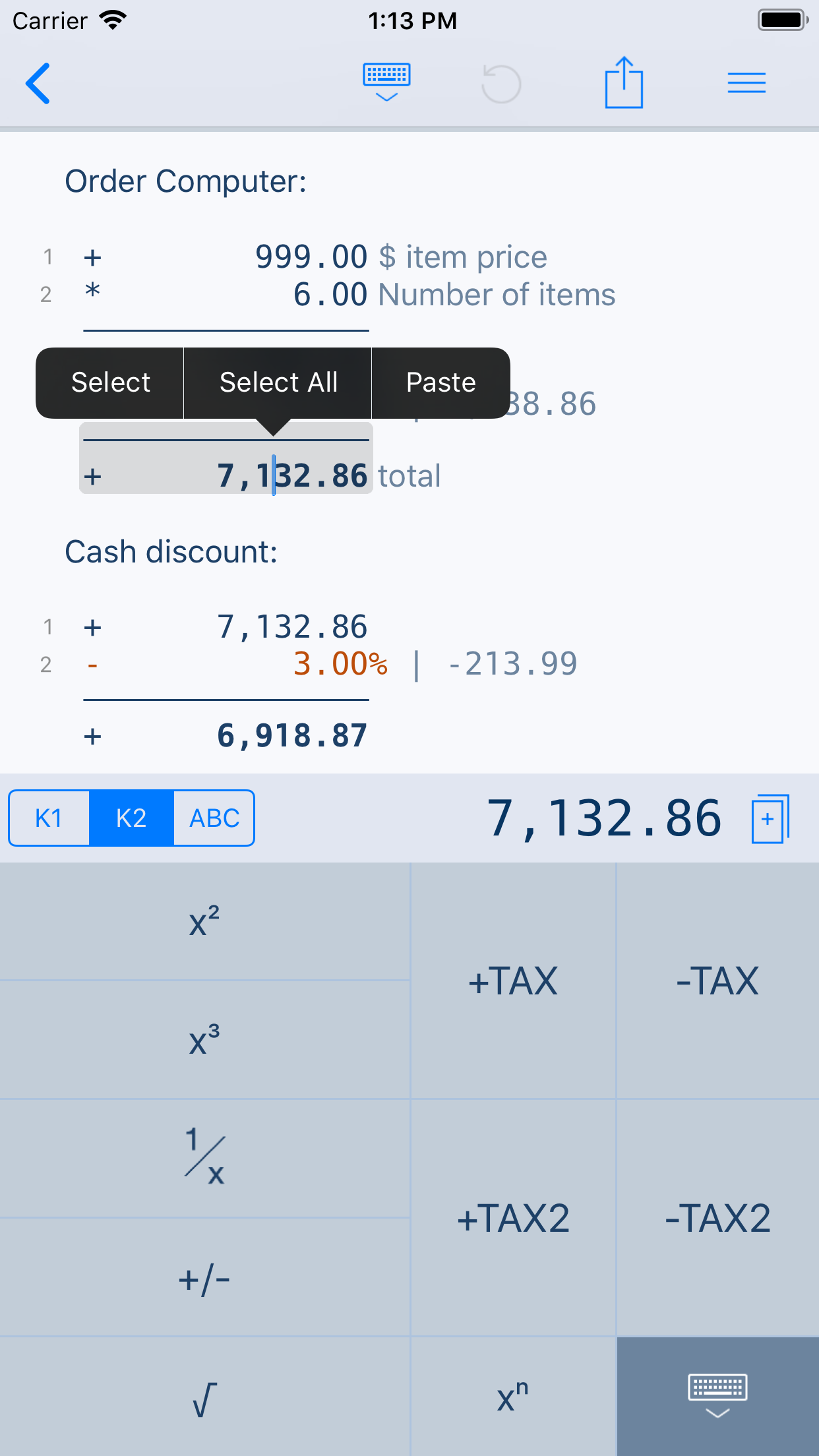 Captura de ecrã 3 da app CalcTape calculadora de fita