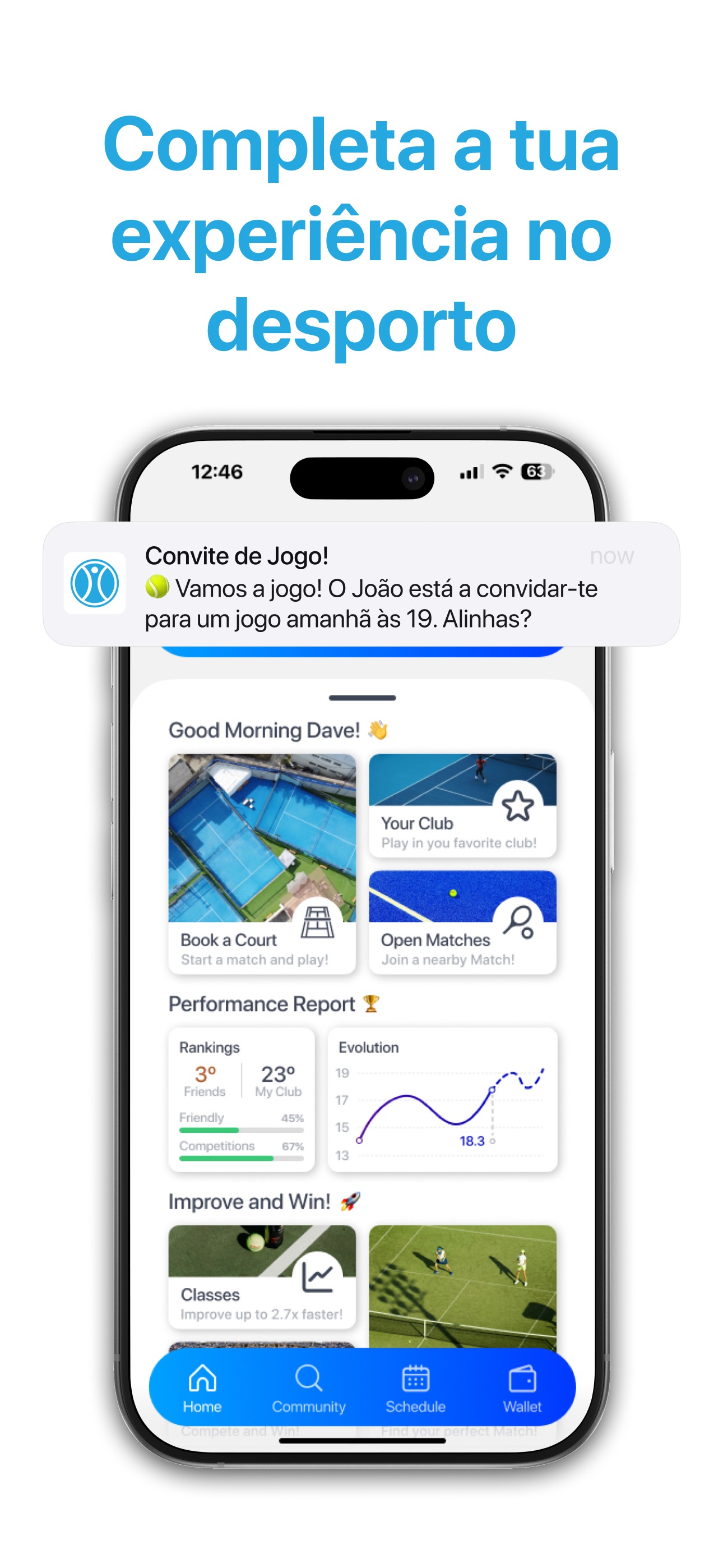 Captura de ecrã 1 da app TiePlayer - App Ténis e Padel