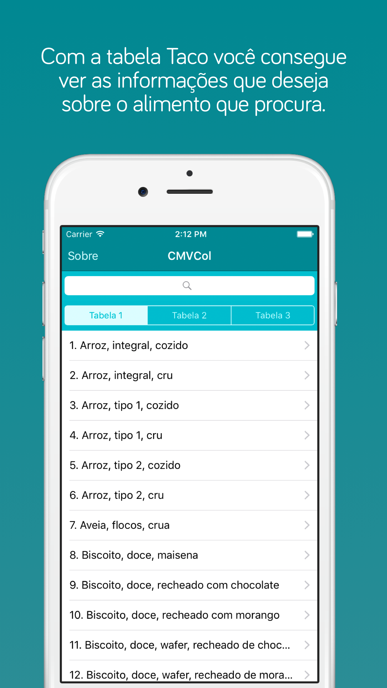 Captura de ecrã 1 da app Tabela Taco
