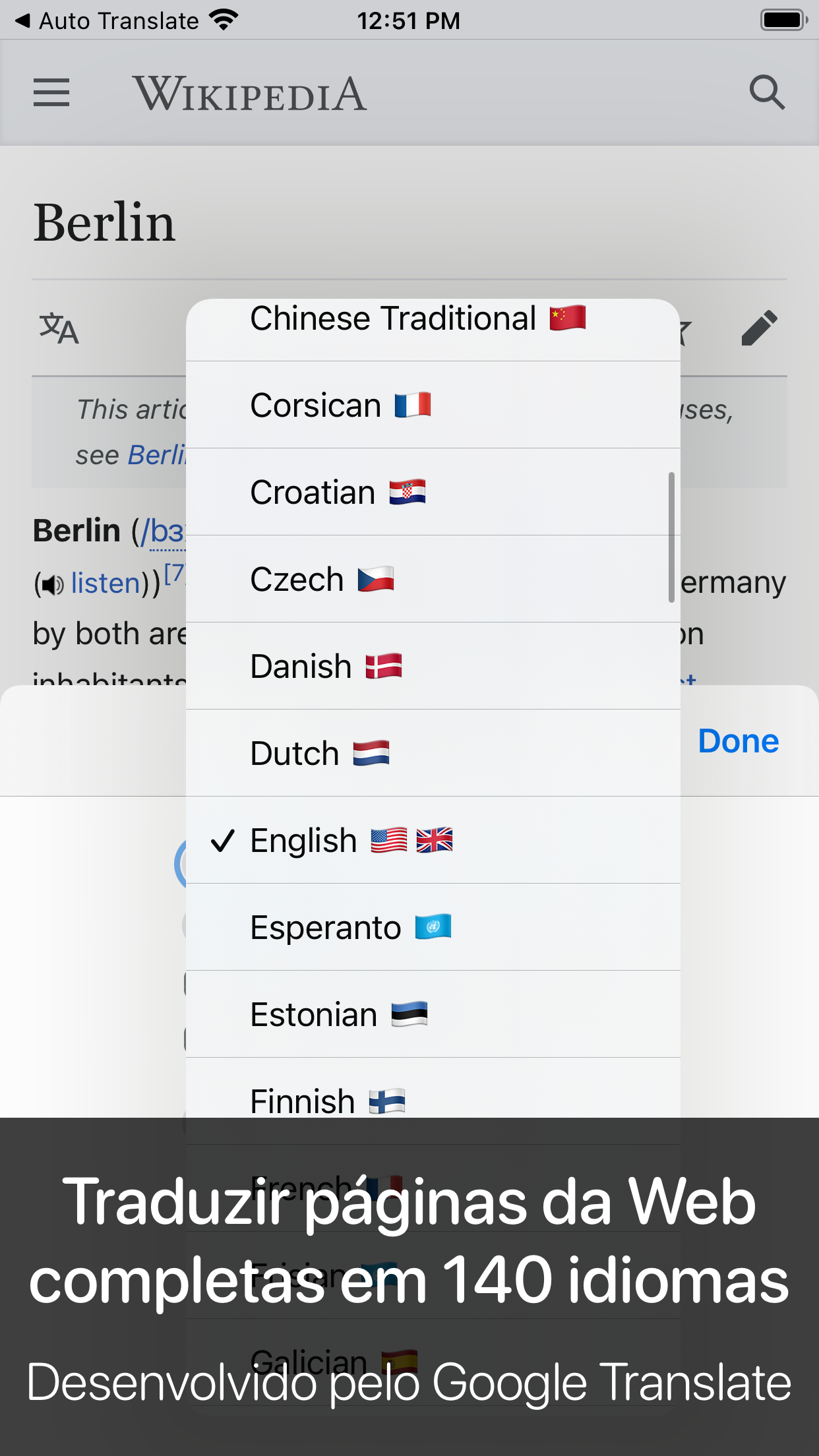 Captura de ecrã 1 da app Auto Translate for Safari