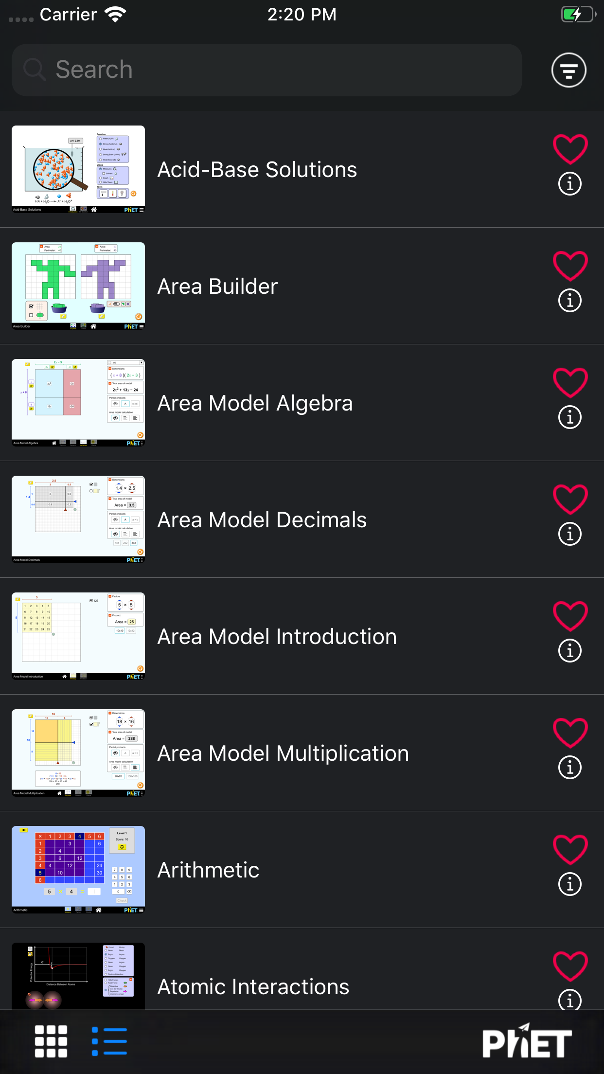 Captura de ecrã 1 da app Simulações PhET