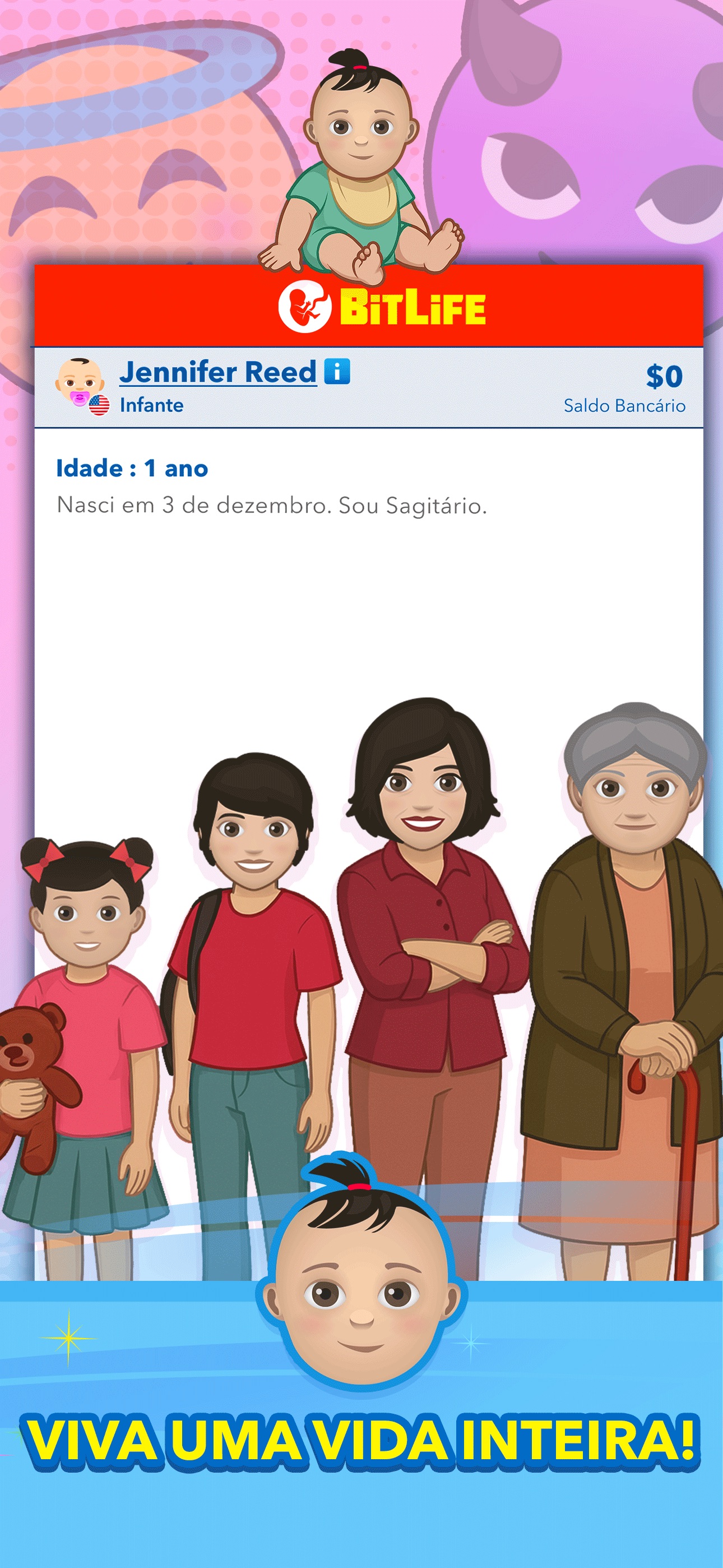 Captura de ecrã 1 da app BitLife - Simulação de Vida