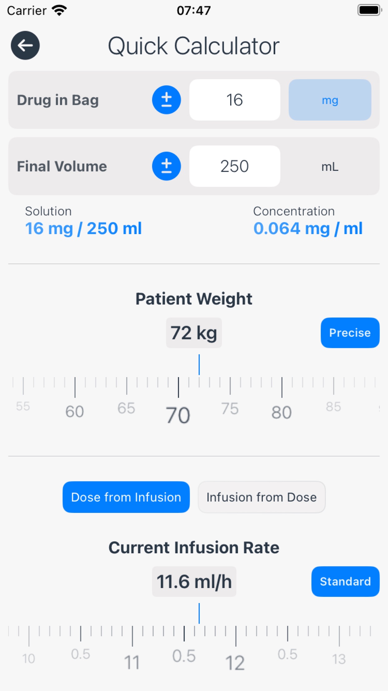 Captura de ecrã 1 da app EasyIV Calculadora Infusão IV