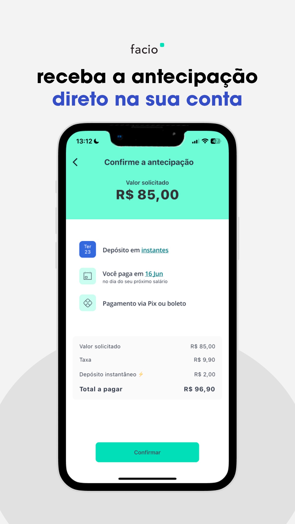 Captura de ecrã 4 da app Facio - Antecipação de salário