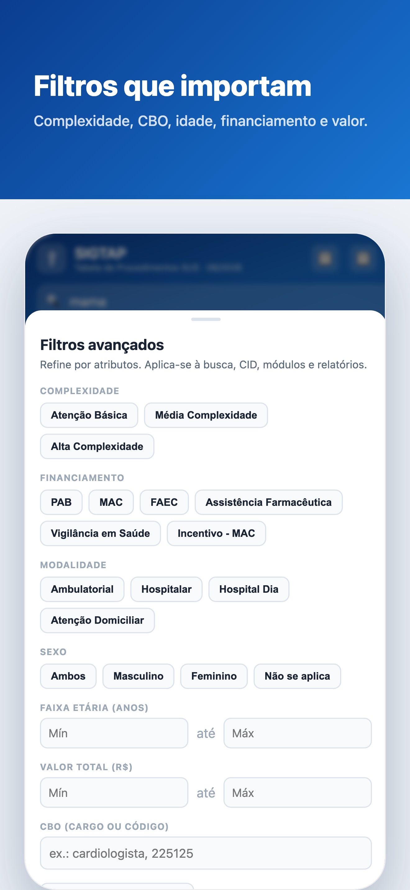 Captura de ecrã 3 da app SIGTAP - Procedimentos SUS