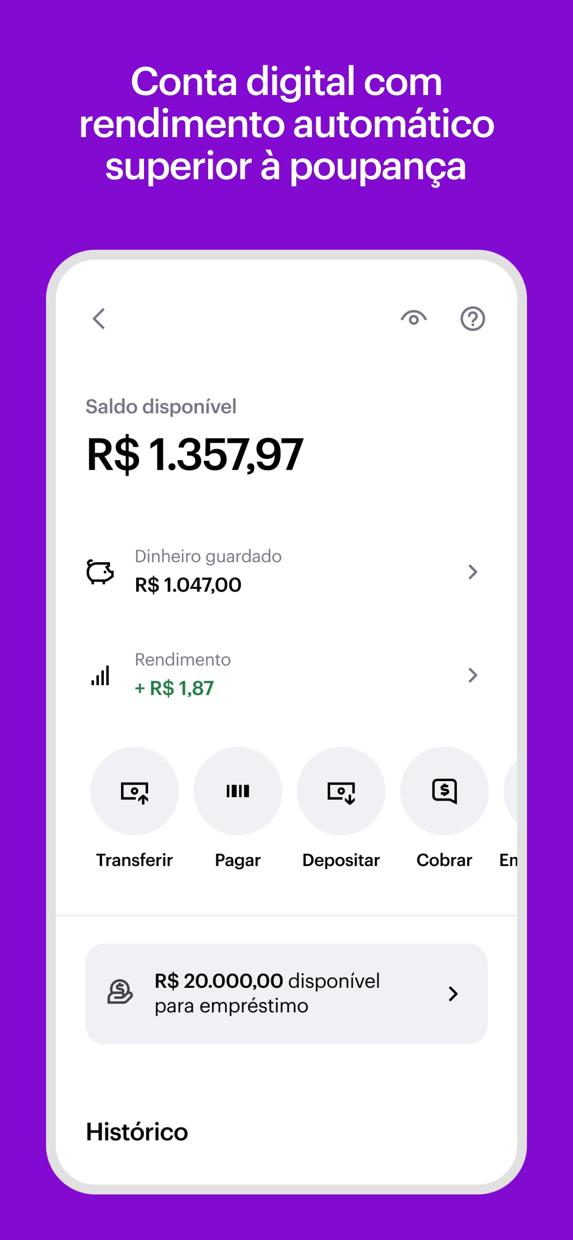 Captura de ecrã 1 da app Nubank: Conta, Cartão e mais