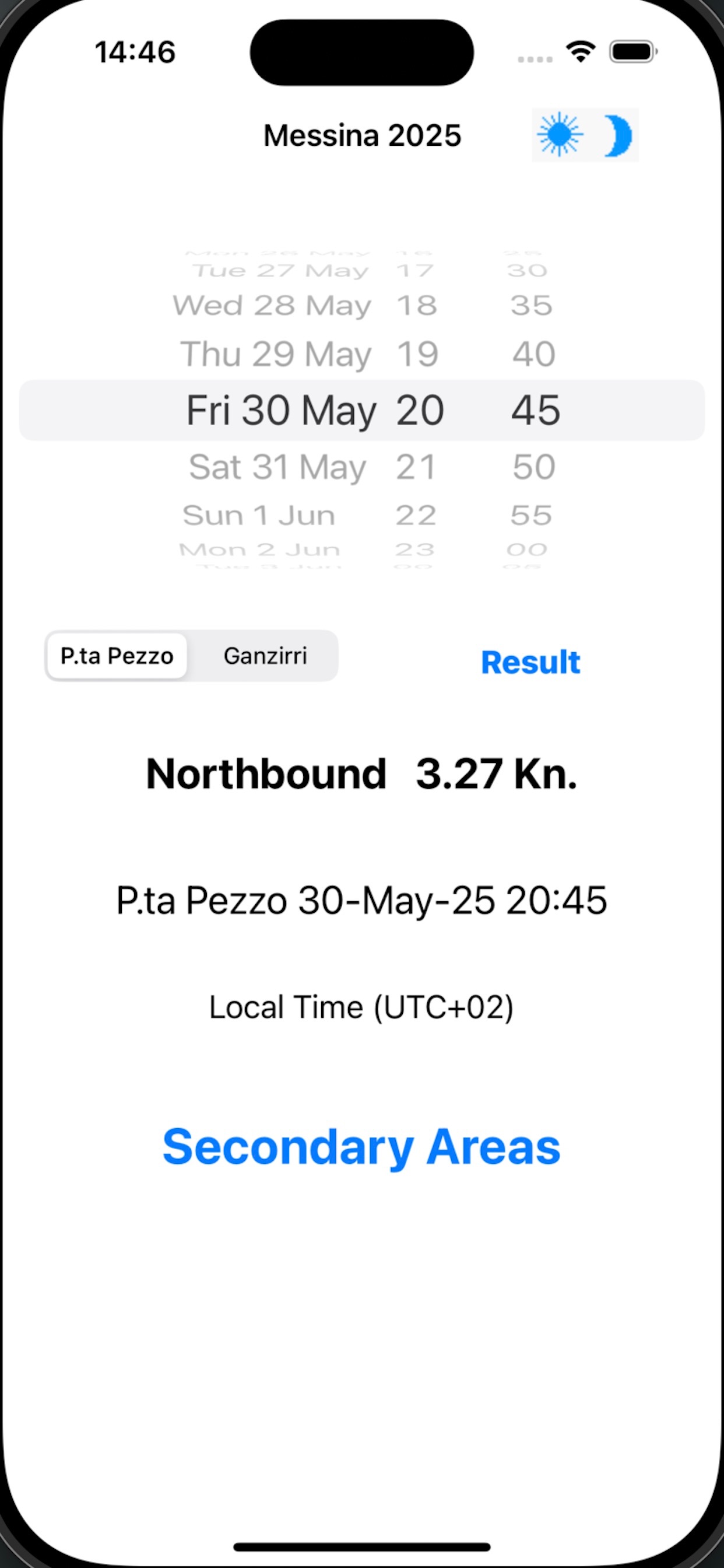 Captura de ecrã 1 da app Messina Strait Current 2026