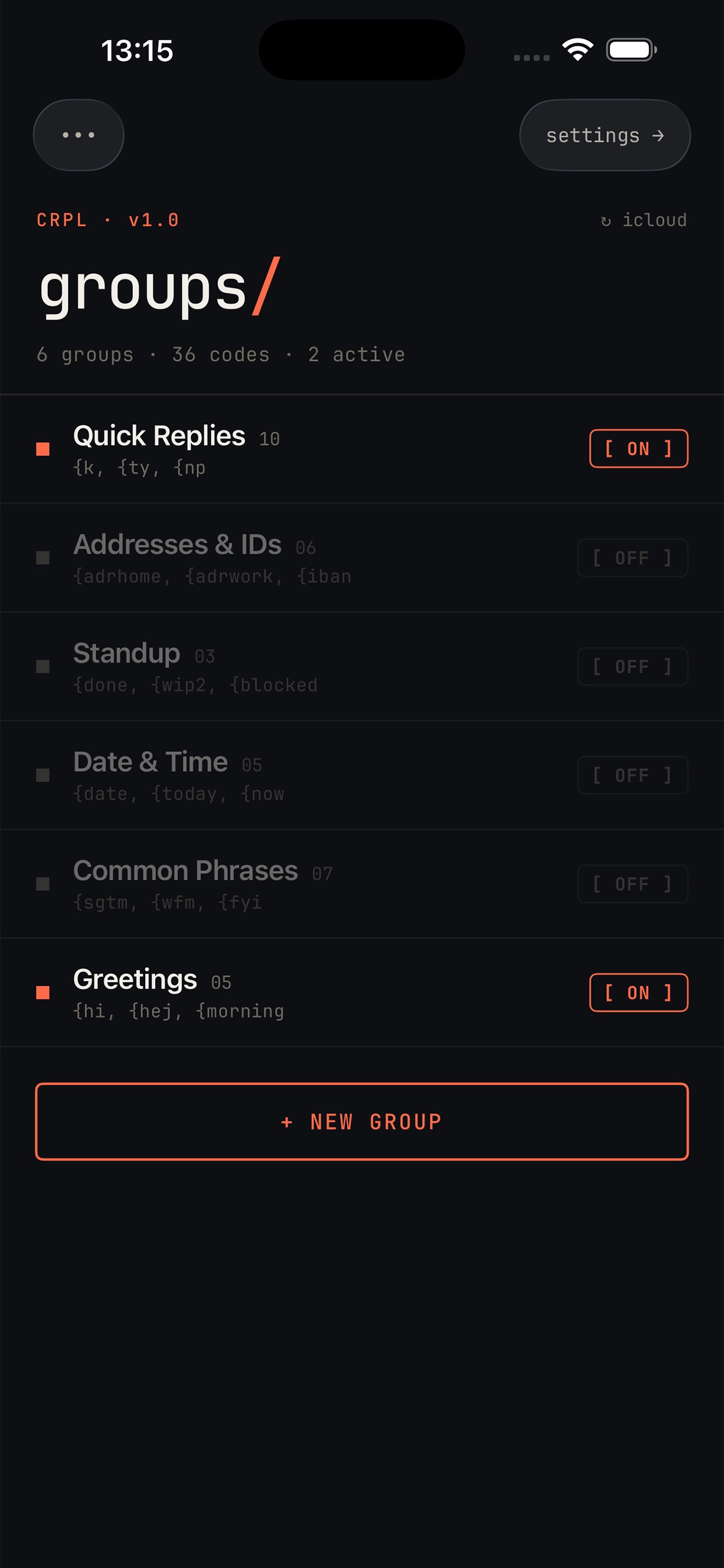 Captura de ecrã 1 da app CRPL — Text Expander