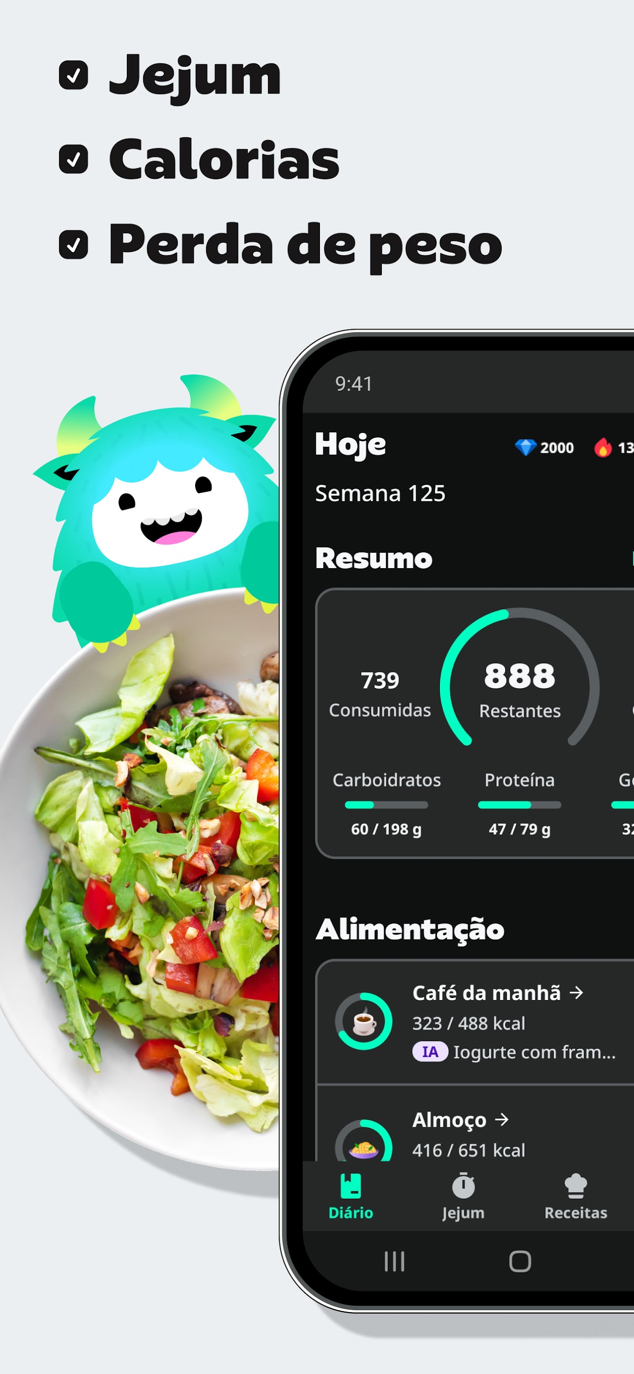 Captura de ecrã 1 da app Yazio: Contar Calorias com IA