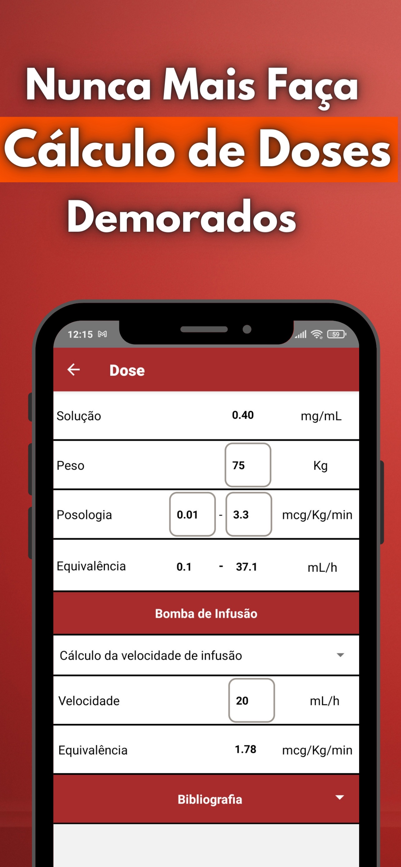 Captura de ecrã 1 da app Drugs Infusion: Dose certa IV