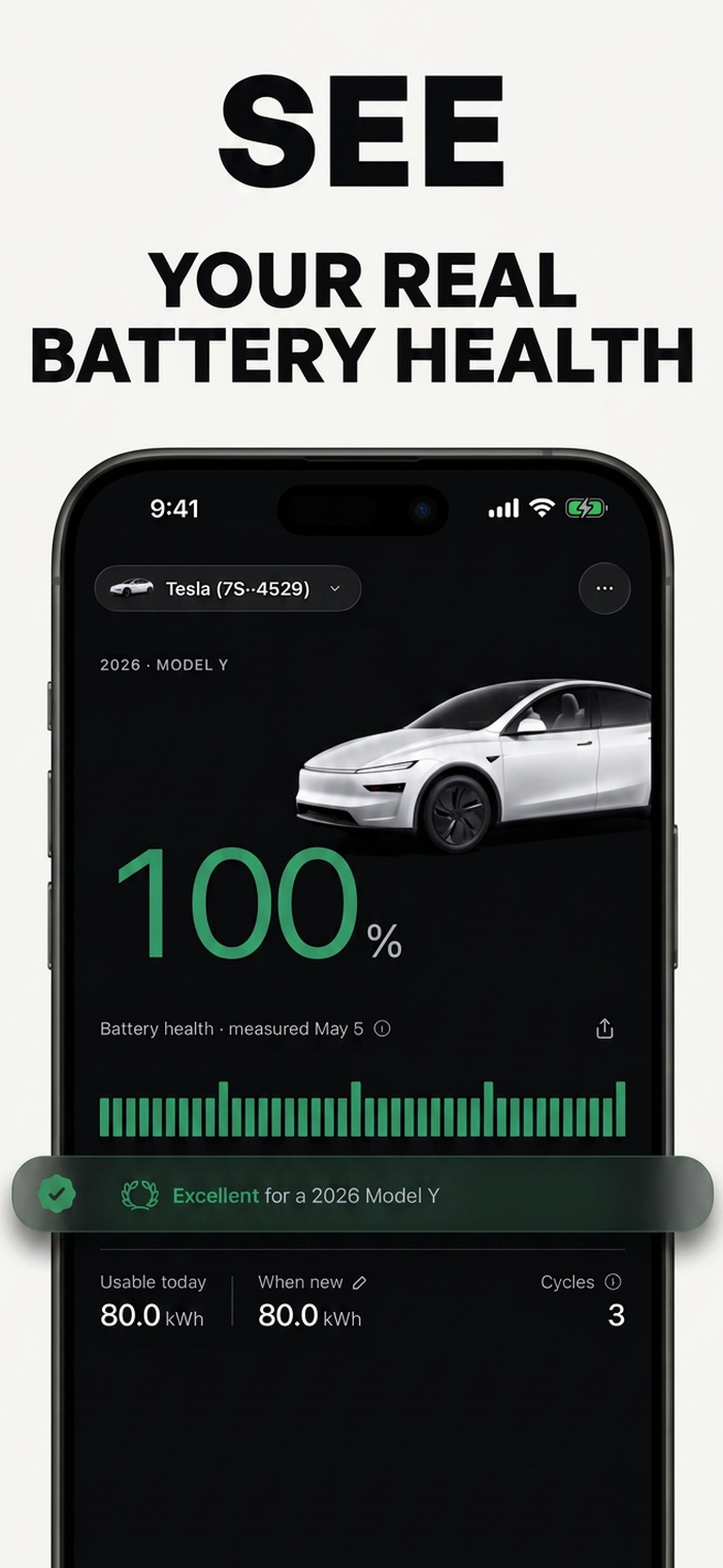 Captura de ecrã 1 da app Battery Health - For Tesla