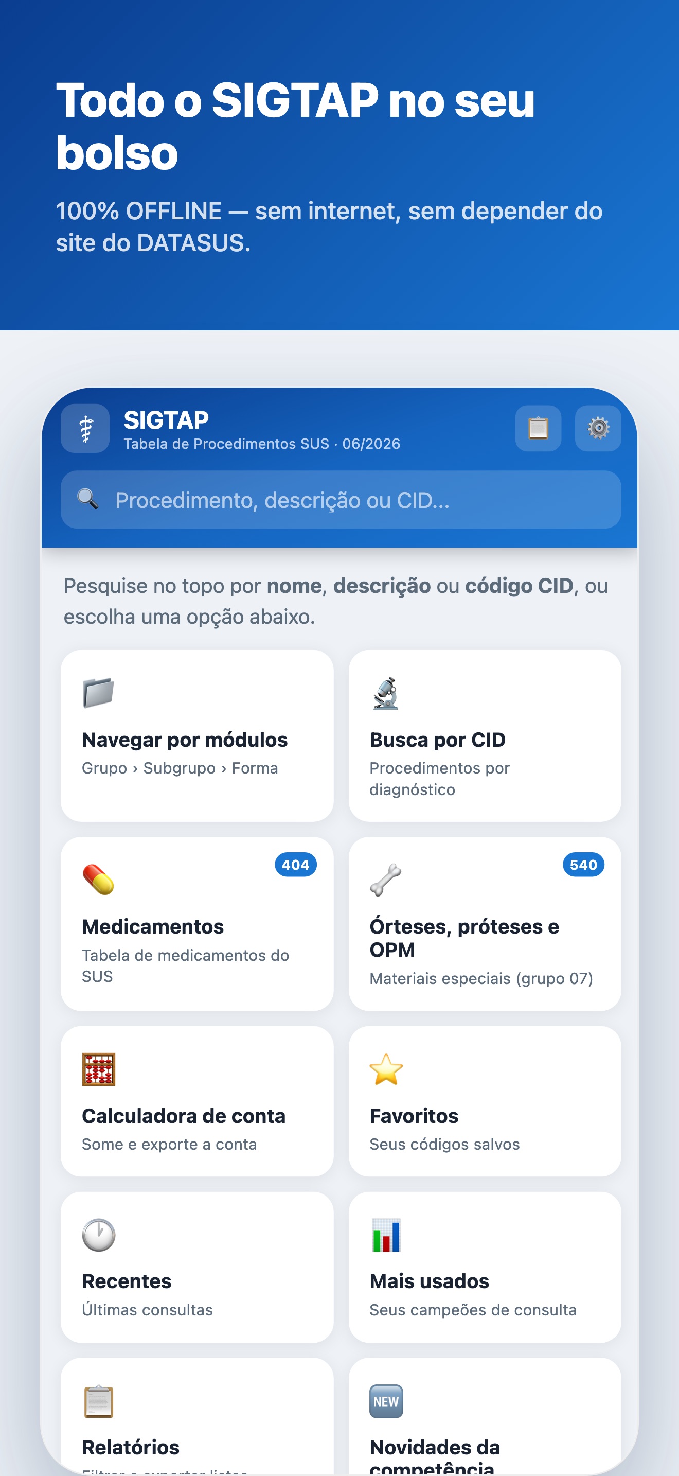 Captura de ecrã 1 da app SIGTAP - Procedimentos SUS