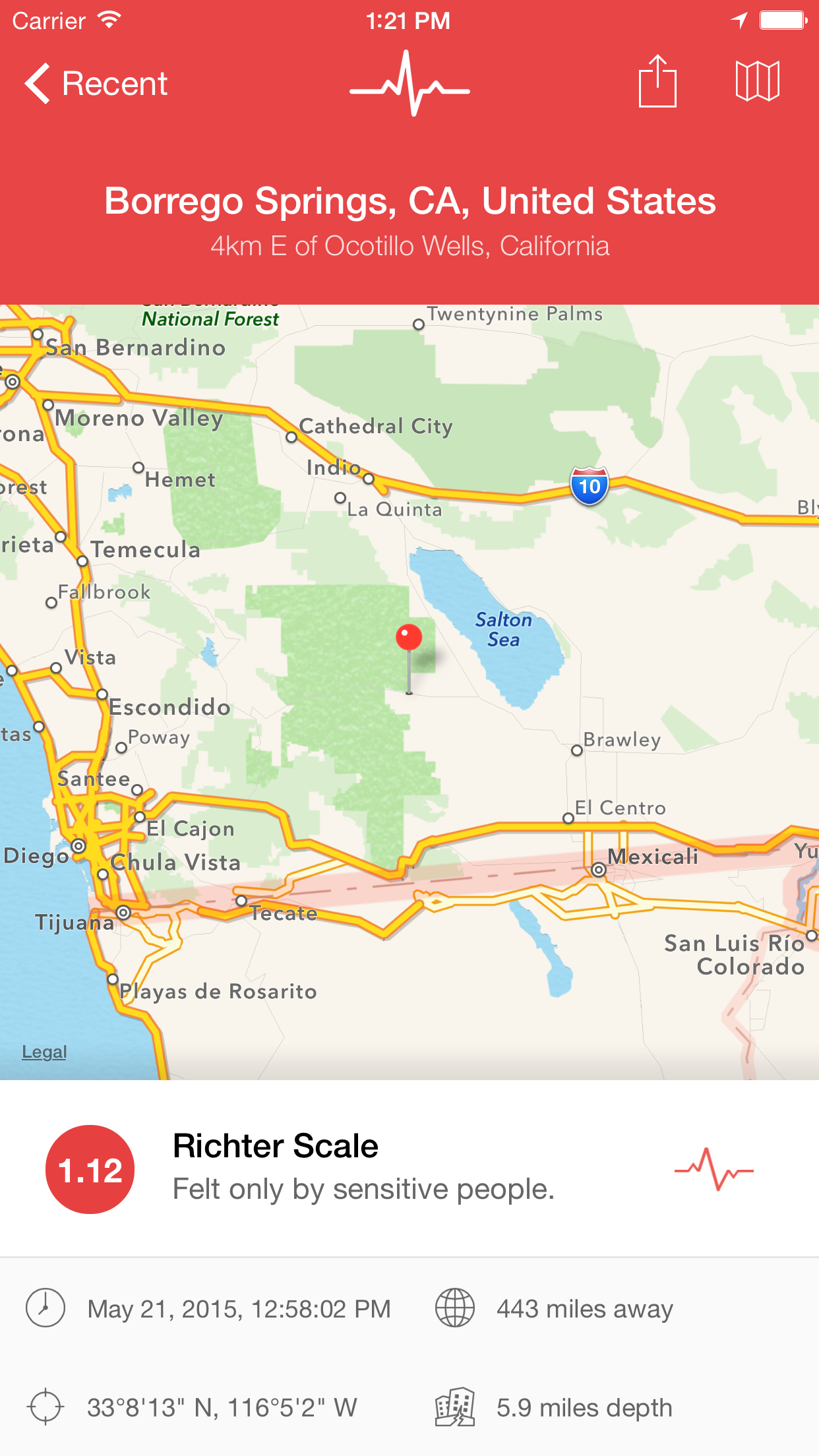 Captura de ecrã 1 da app My Earthquake Alerts Pro