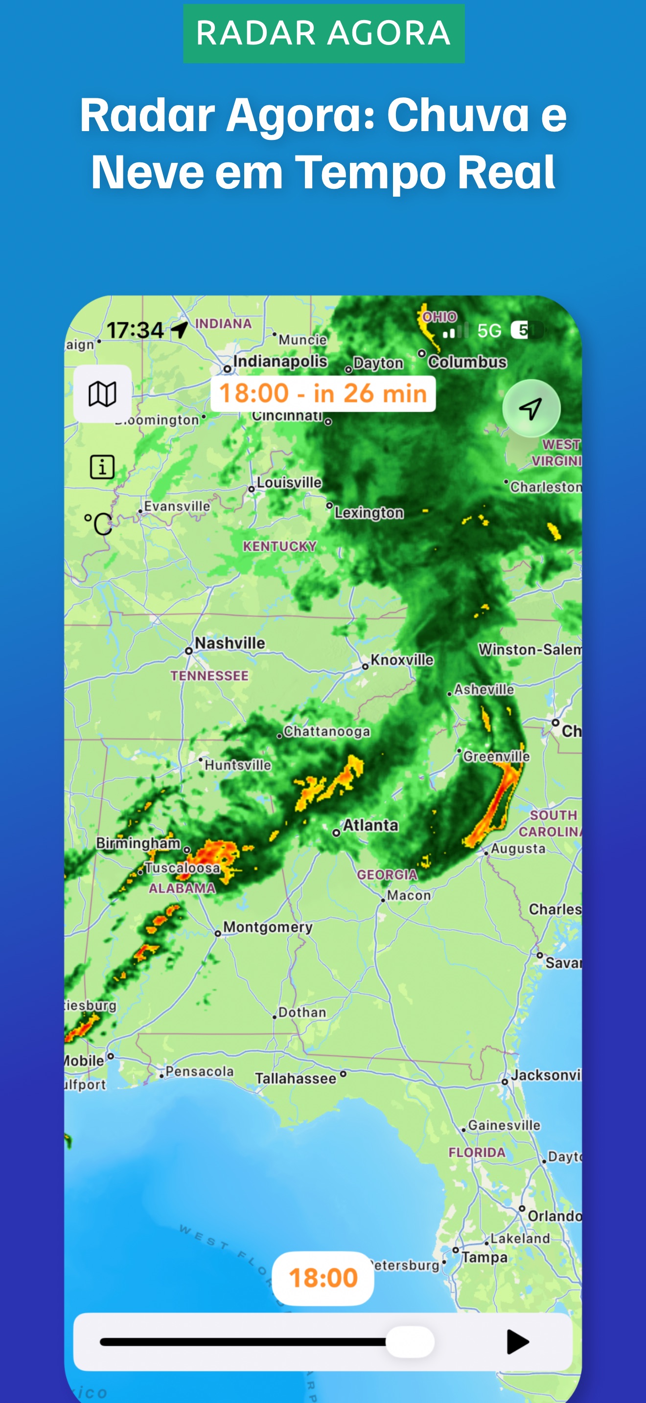 Captura de ecrã 1 da app Radar Now: Mapa Chuva e Neve