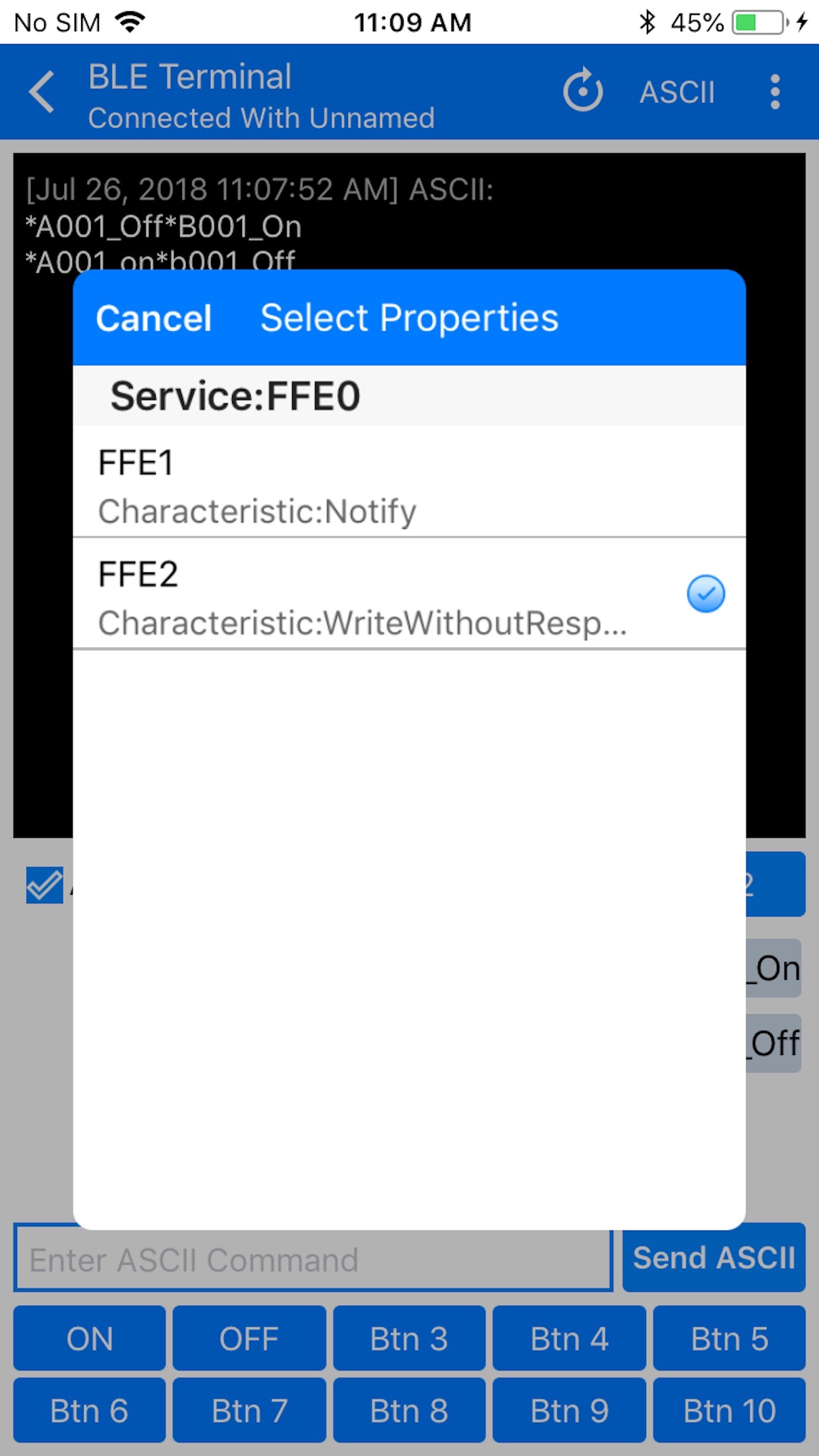 Captura de ecrã 4 da app BLE Terminal HM-10