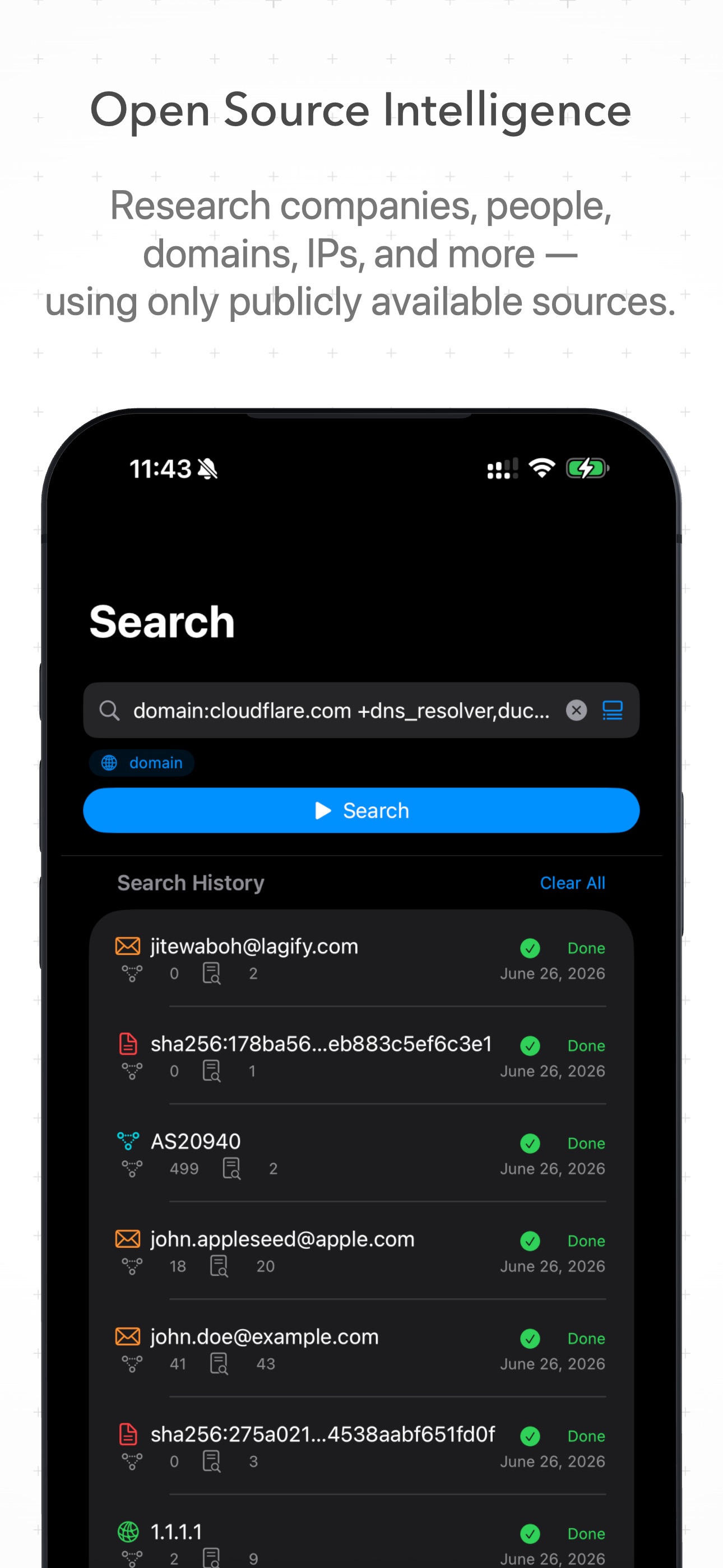 Captura de ecrã 1 da app OSINT Toolbox