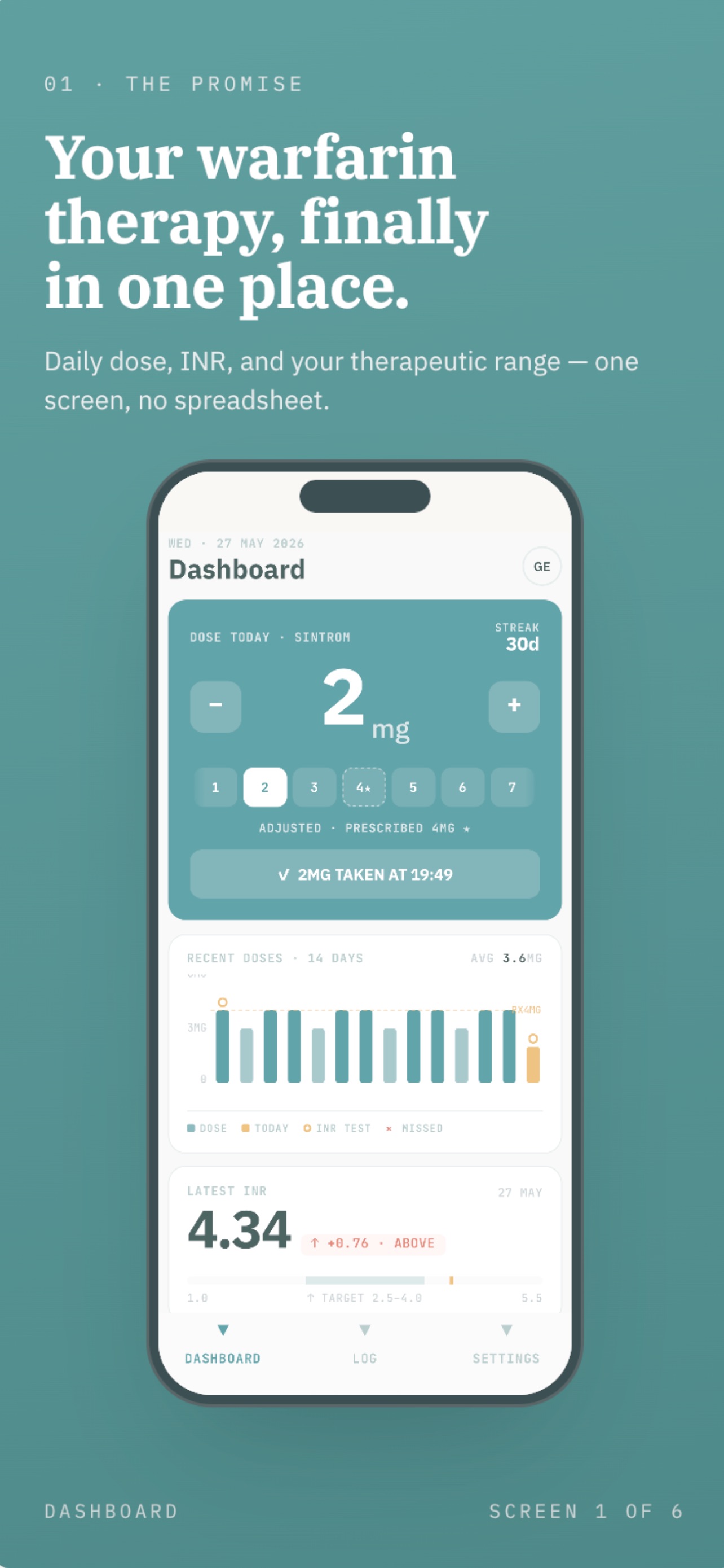 Captura de ecrã 1 da app INRythm INR & Warfarin Tracker