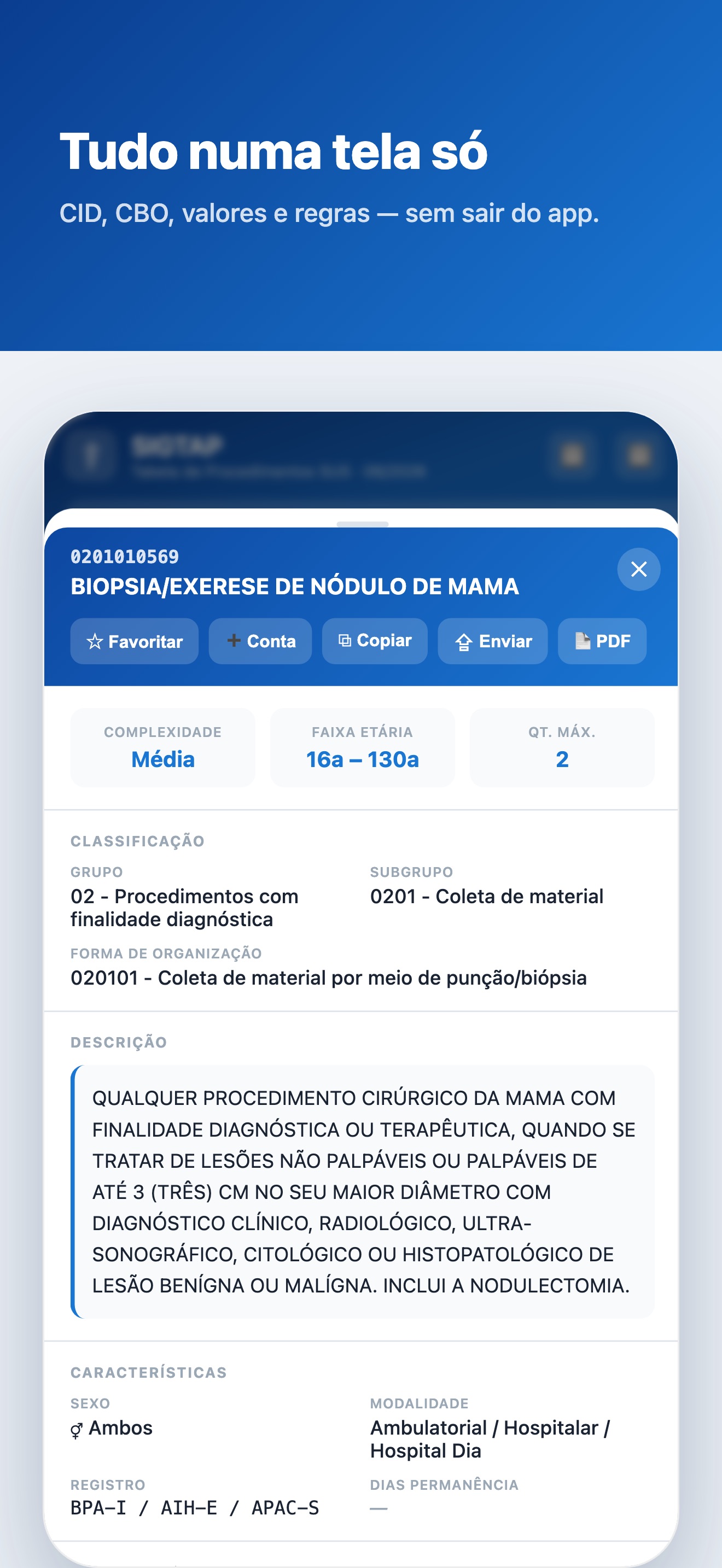 Captura de ecrã 2 da app SIGTAP - Procedimentos SUS