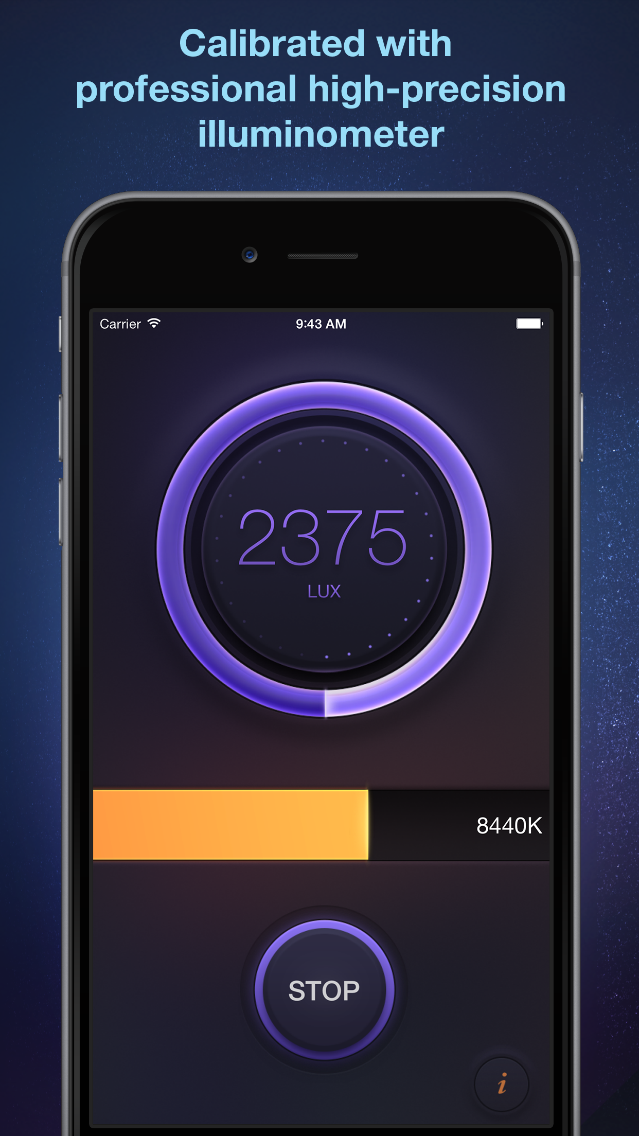 Captura de ecrã 2 da app Lux Meter - light measurement tool for measuring lumens, foot candles, lx and light temperature