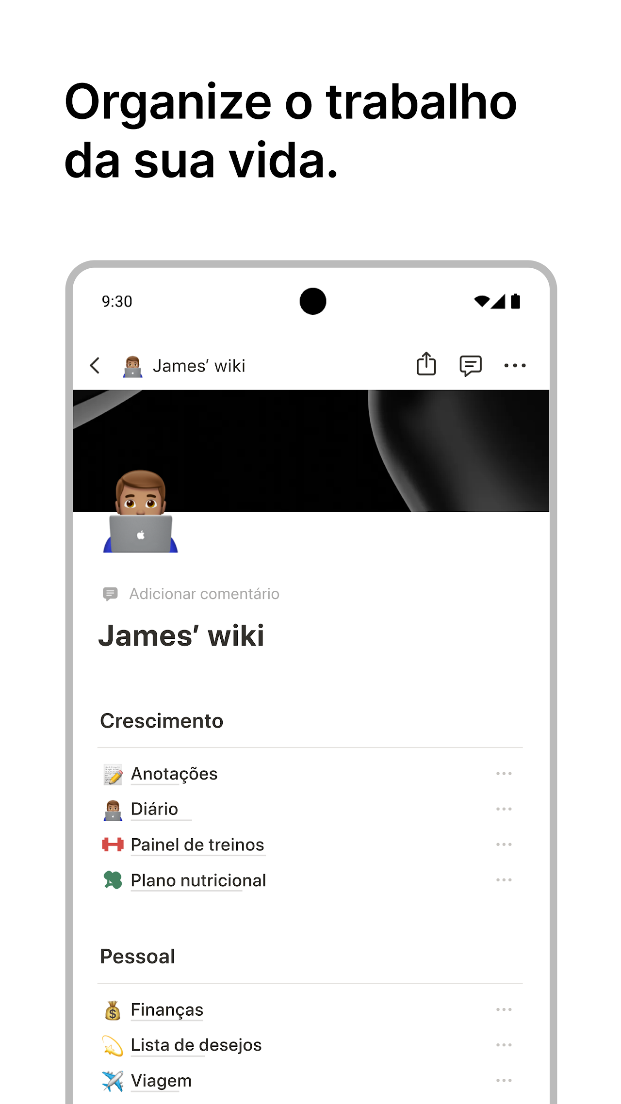 Captura de ecrã 3 da app Notion: notas, tarefas e IA