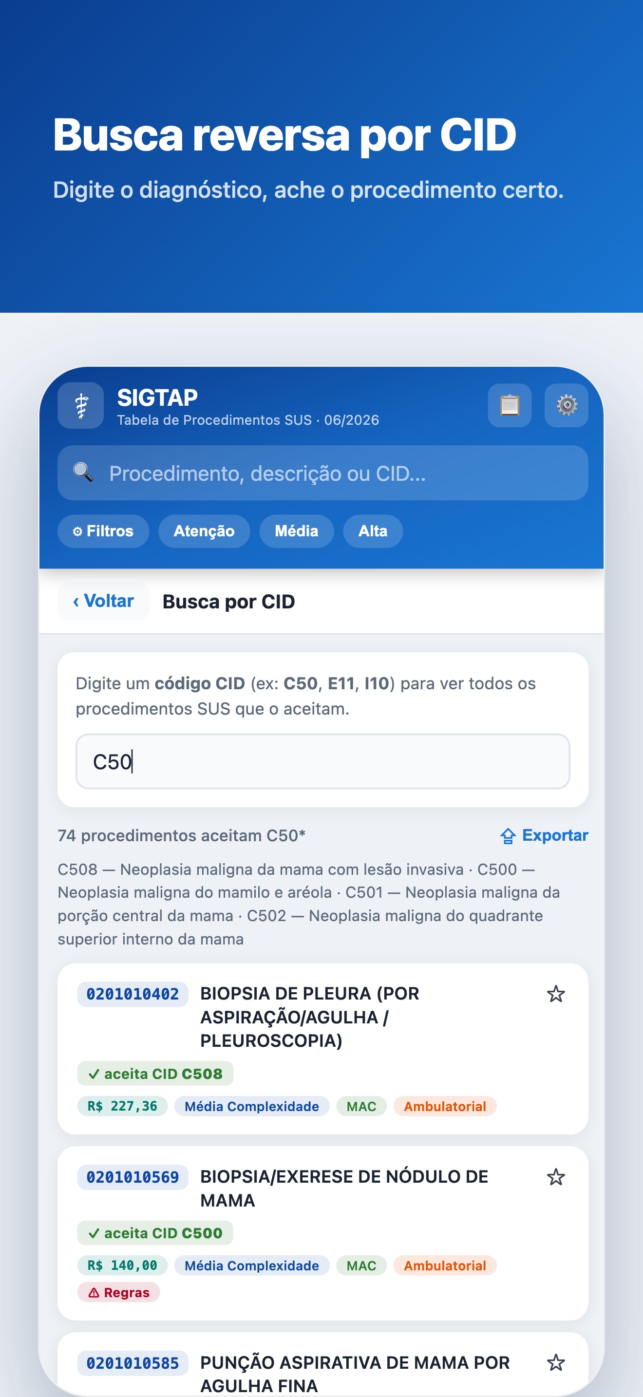 Captura de ecrã 4 da app SIGTAP - Procedimentos SUS