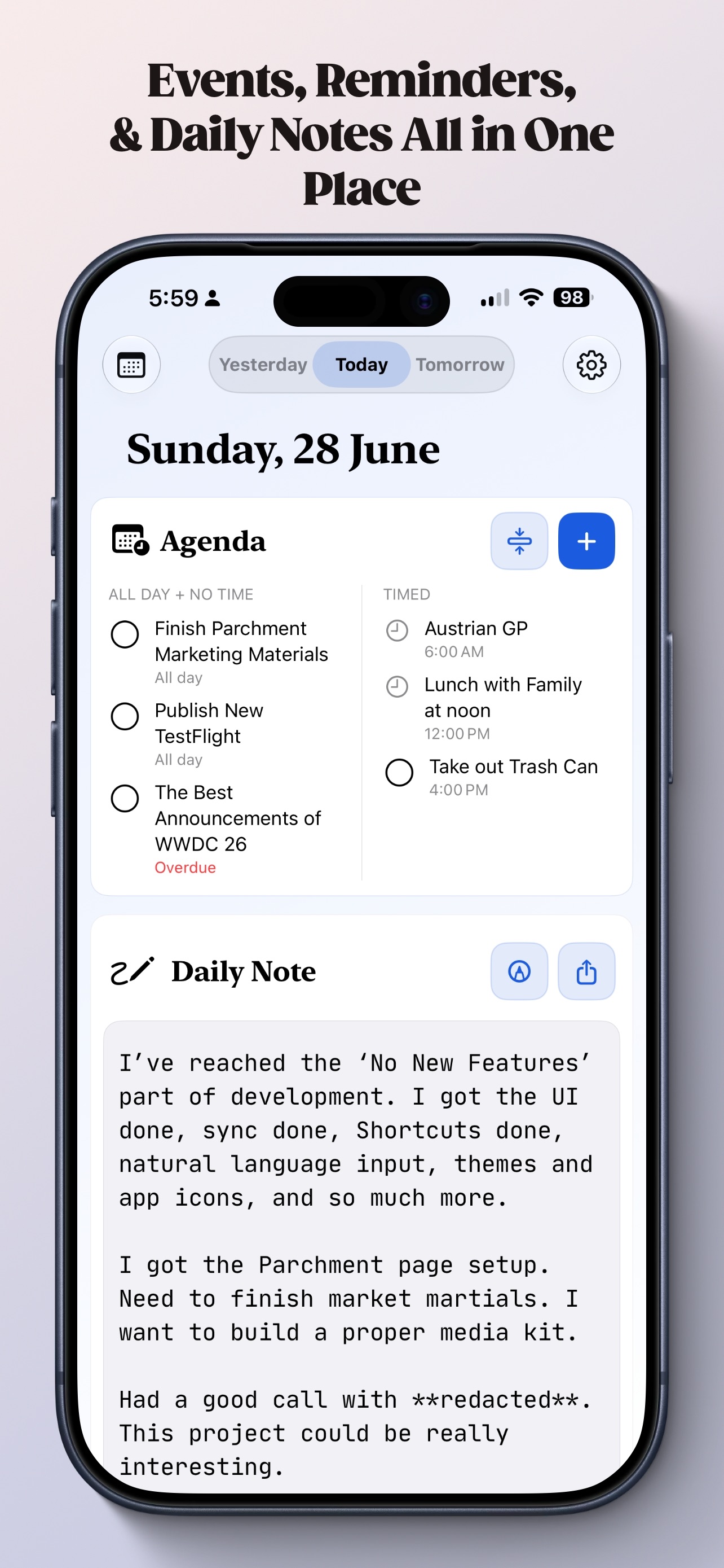 Captura de ecrã 1 da app Parchment: Agenda & Daily Note