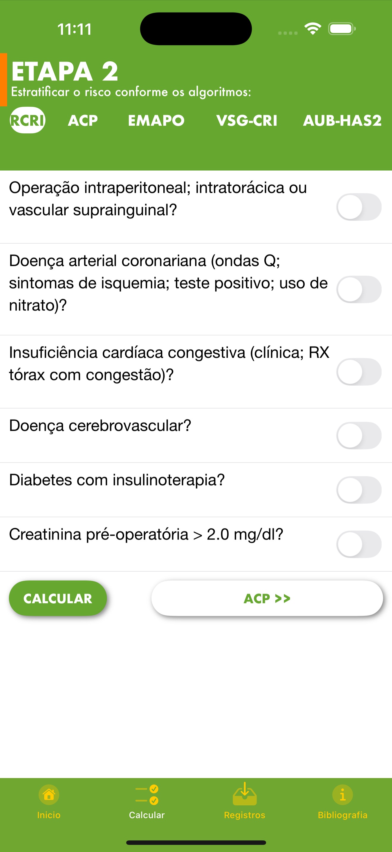 Captura de ecrã 2 da app Risco Perioperatório