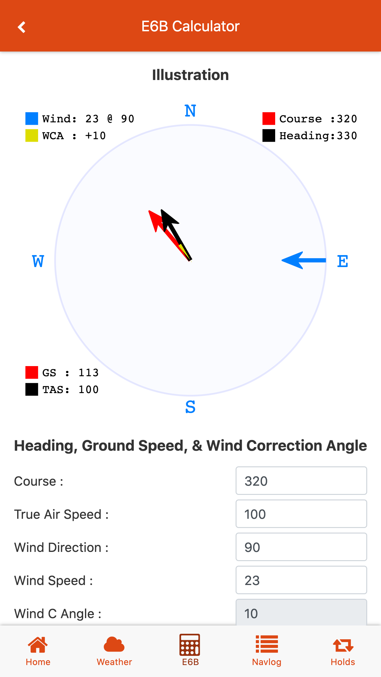 Captura de ecrã 1 da app E6BX E6B Flight Computer