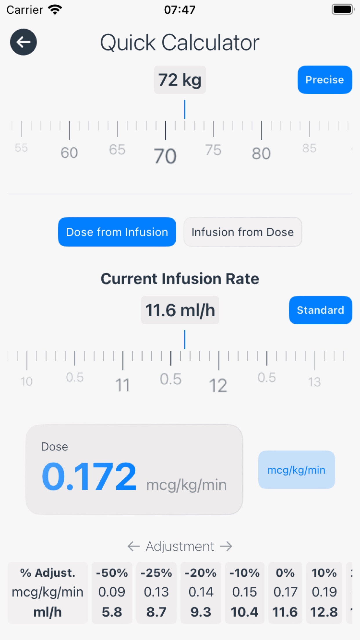 Captura de ecrã 2 da app EasyIV Calculadora Infusão IV